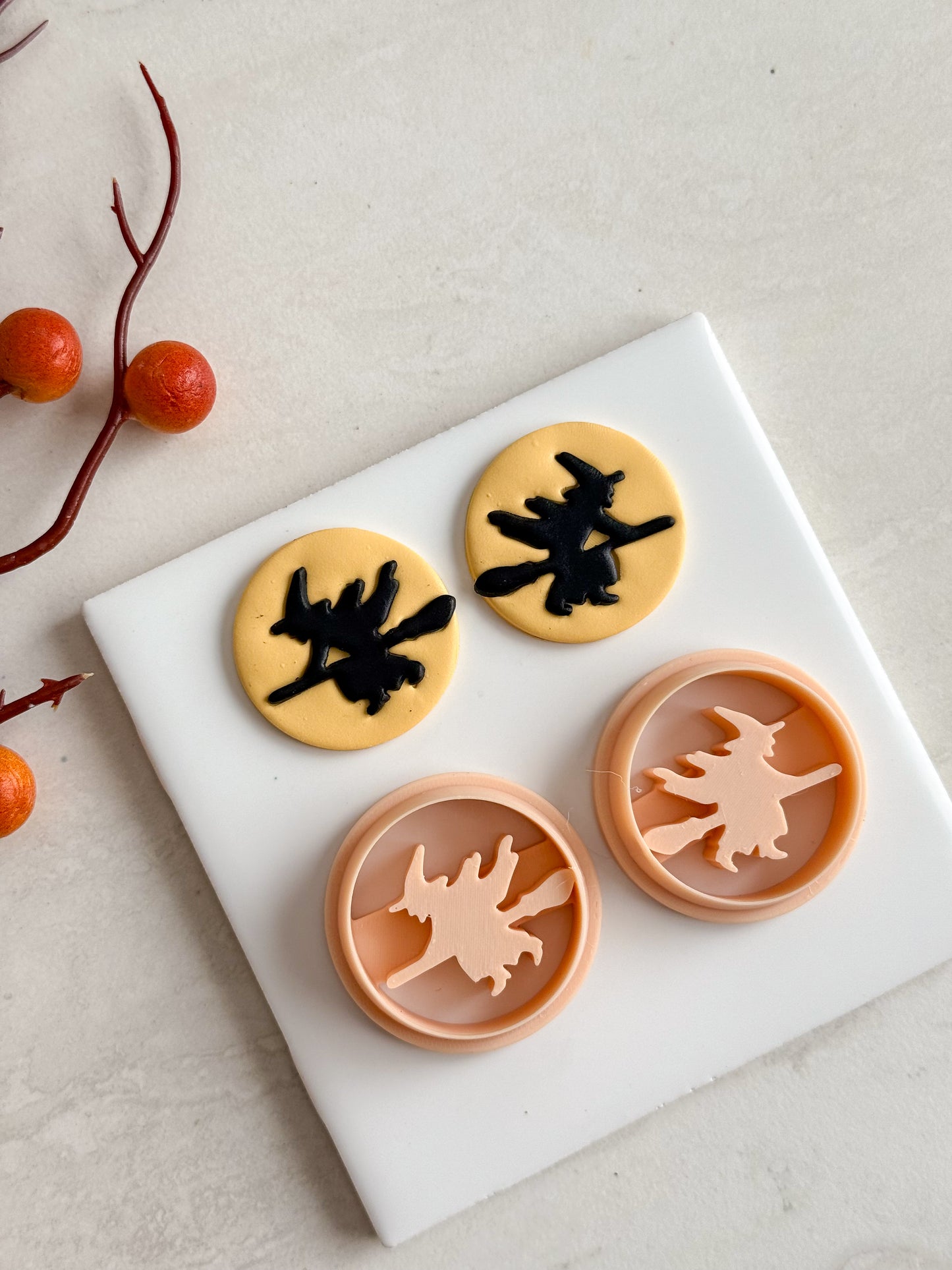 2025 Witch Silhouette | Embossed Spooky Theme Polymer Clay Cutter Halloween Fall Cozy Scary