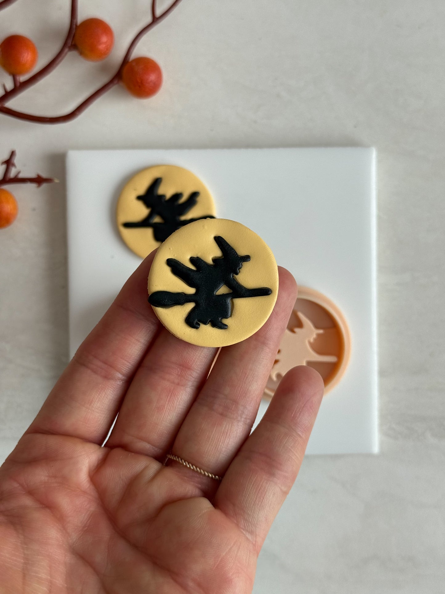2025 Witch Silhouette | Embossed Spooky Theme Polymer Clay Cutter Halloween Fall Cozy Scary