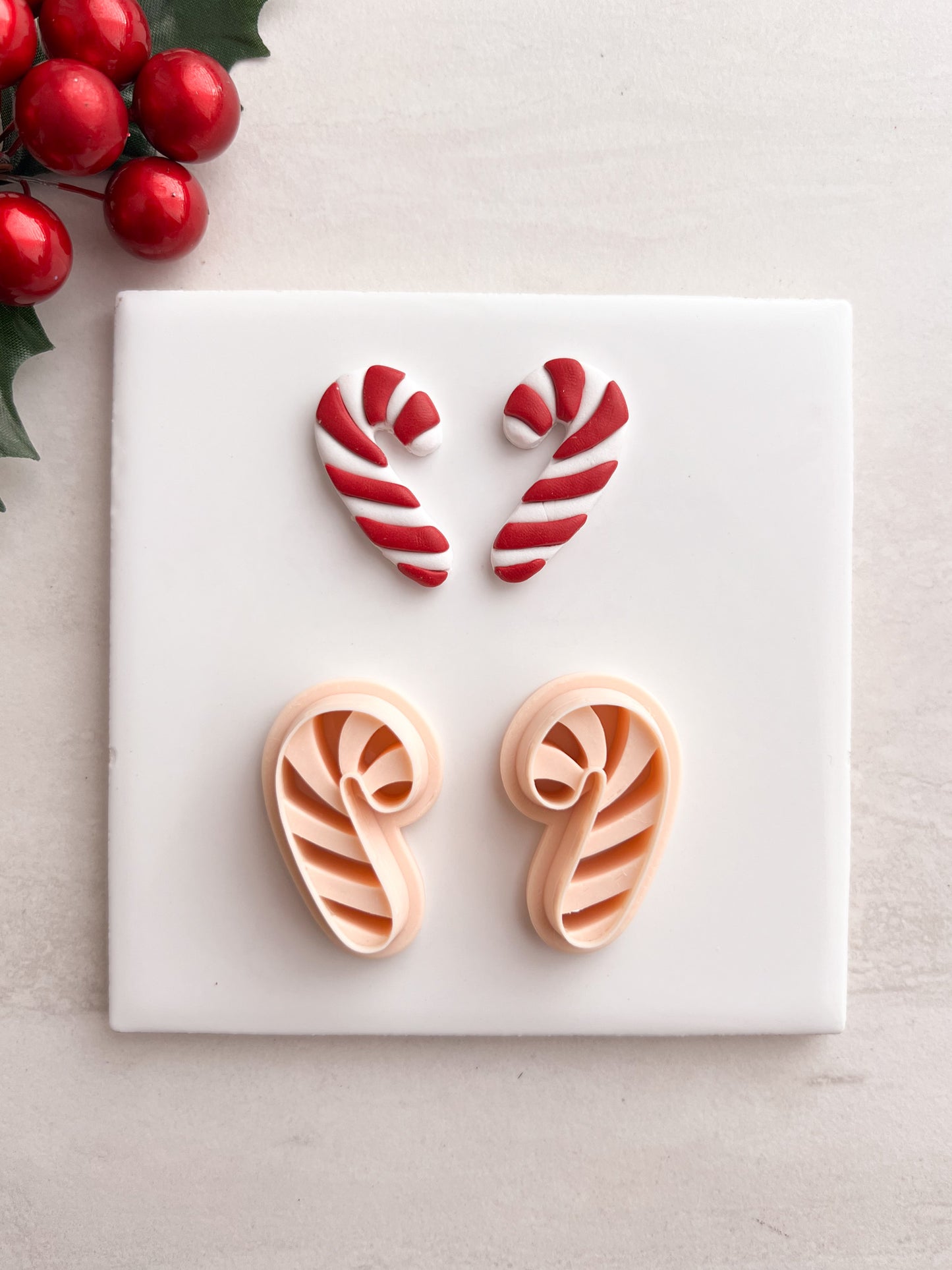 Candy Cane No. 5 Clay Cutter | Candy Cane No. 5 Polymer Clay Cutter for DIY Christmas Earrings Holiday-Themed Jewelry and Handmade Sweet Accessories