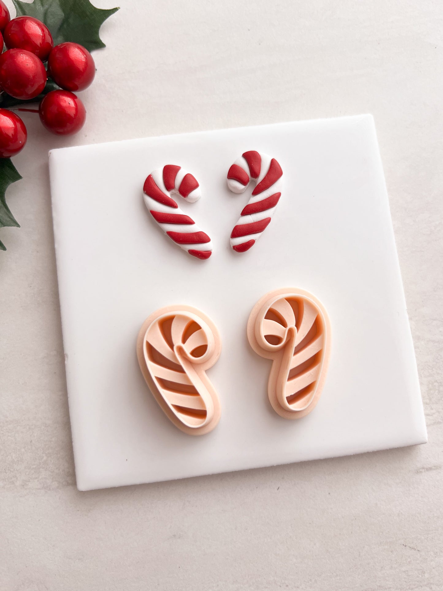 Candy Cane No. 5 Clay Cutter | Candy Cane No. 5 Polymer Clay Cutter for DIY Christmas Earrings Holiday-Themed Jewelry and Handmade Sweet Accessories