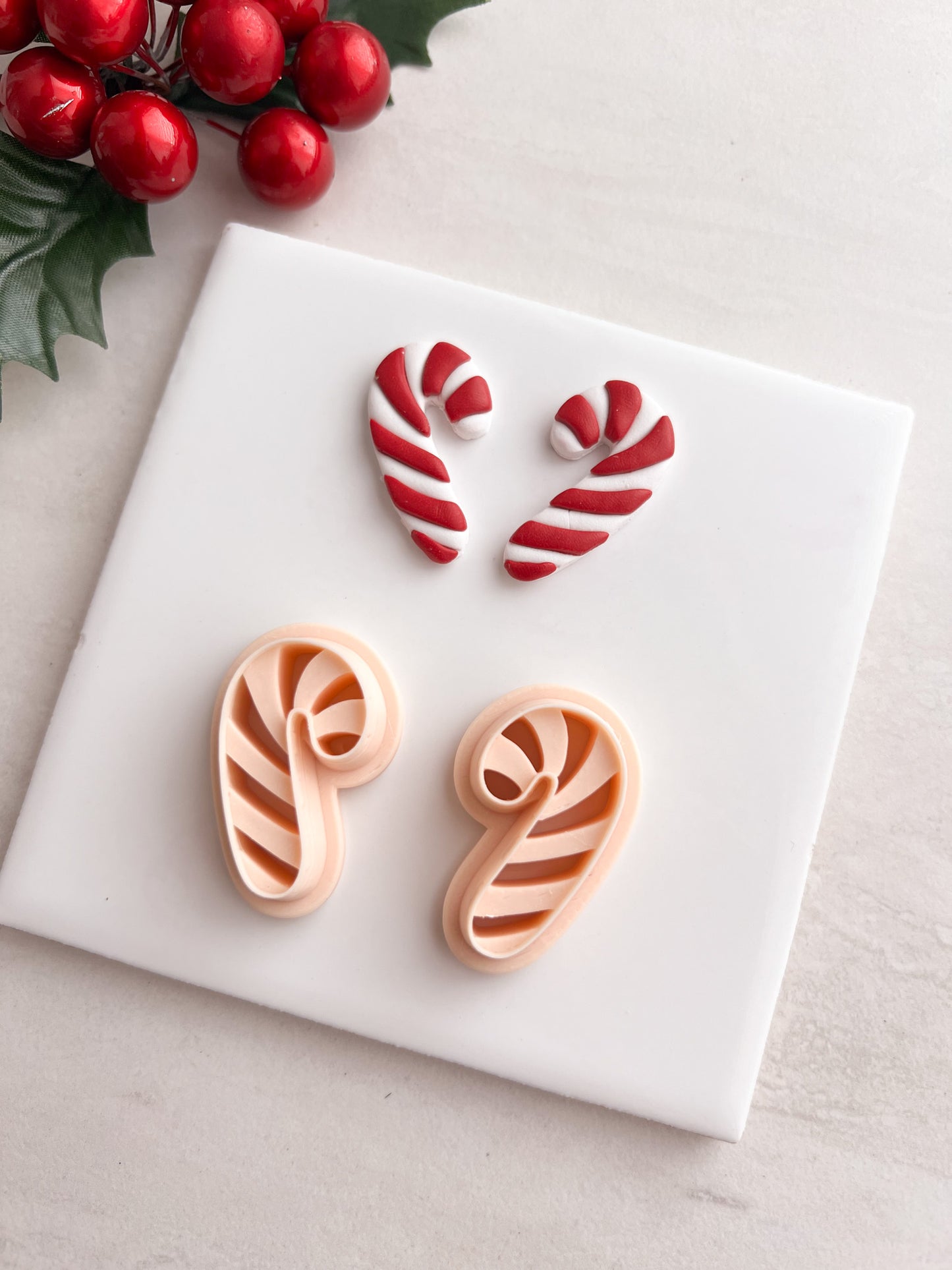 Candy Cane No. 5 Clay Cutter | Candy Cane No. 5 Polymer Clay Cutter for DIY Christmas Earrings Holiday-Themed Jewelry and Handmade Sweet Accessories