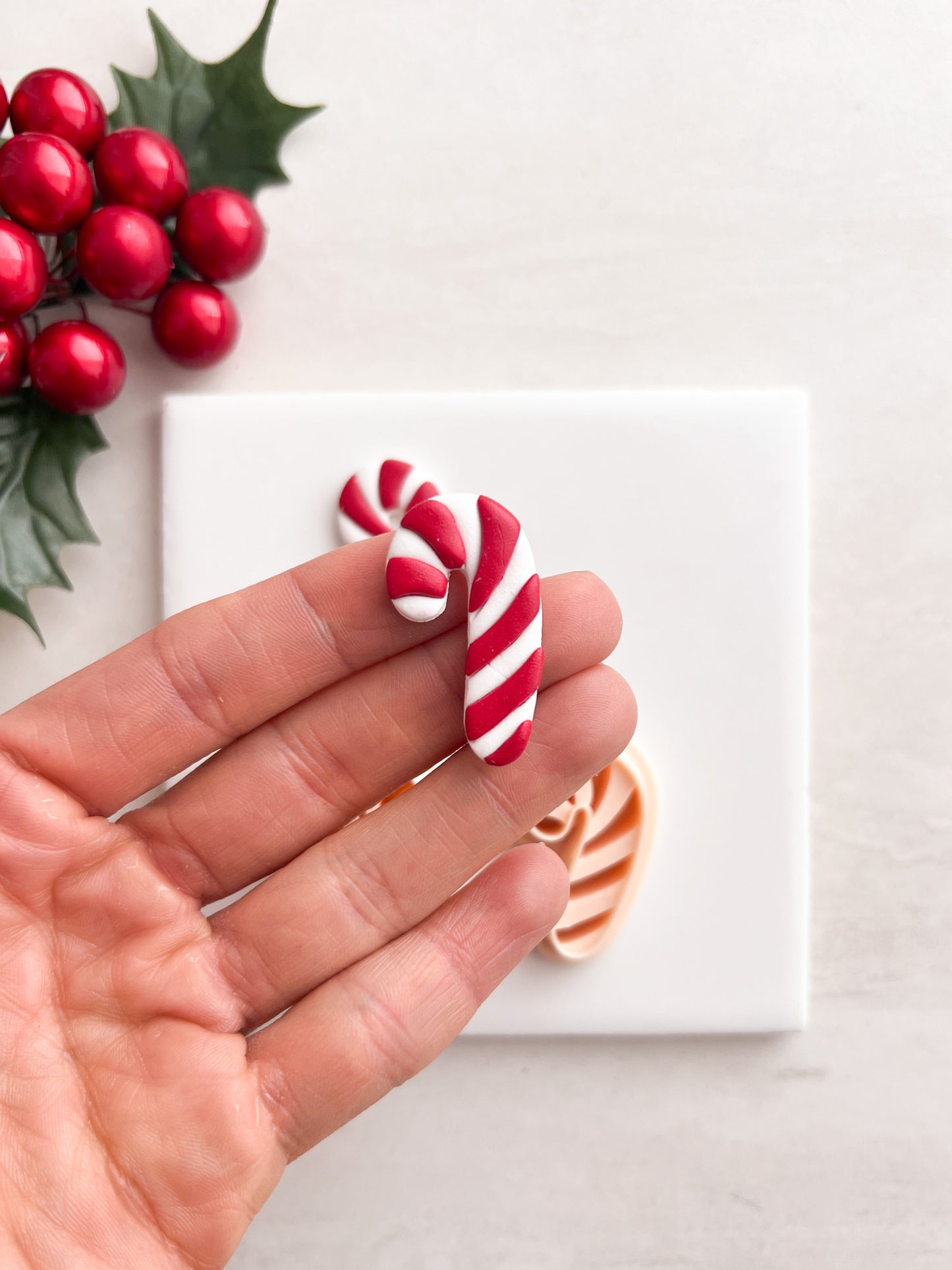 Candy Cane No. 5 Clay Cutter | Candy Cane No. 5 Polymer Clay Cutter for DIY Christmas Earrings Holiday-Themed Jewelry and Handmade Sweet Accessories