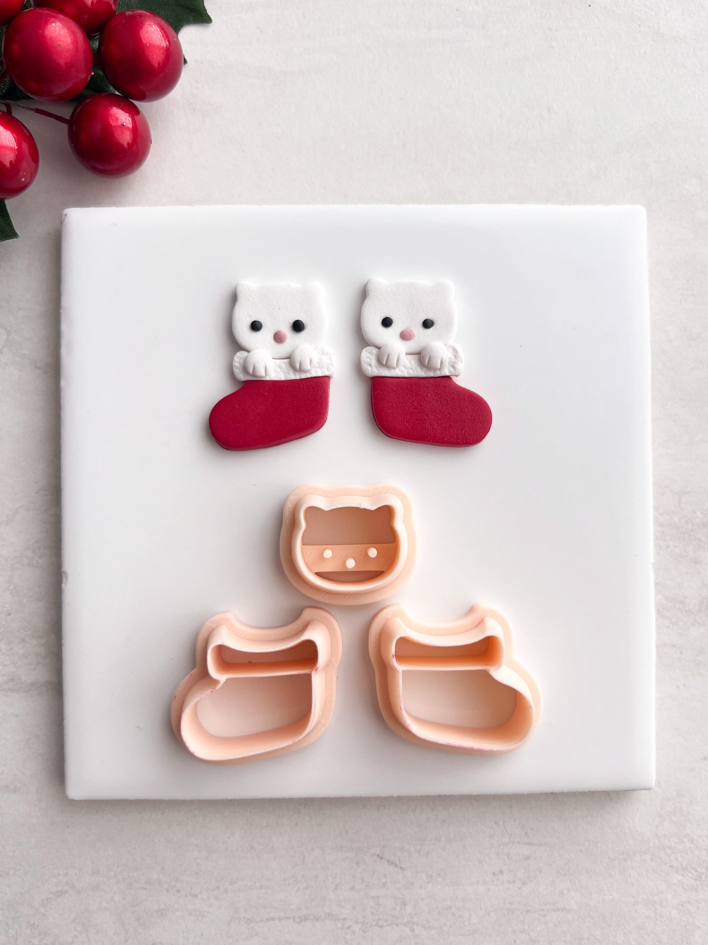 Cat Stocking No. 1 Clay Cutter | Cat Stocking No. 1 Polymer Clay Cutter for DIY Holiday Earrings Pet-Themed Jewelry and Handmade Festive Accessories