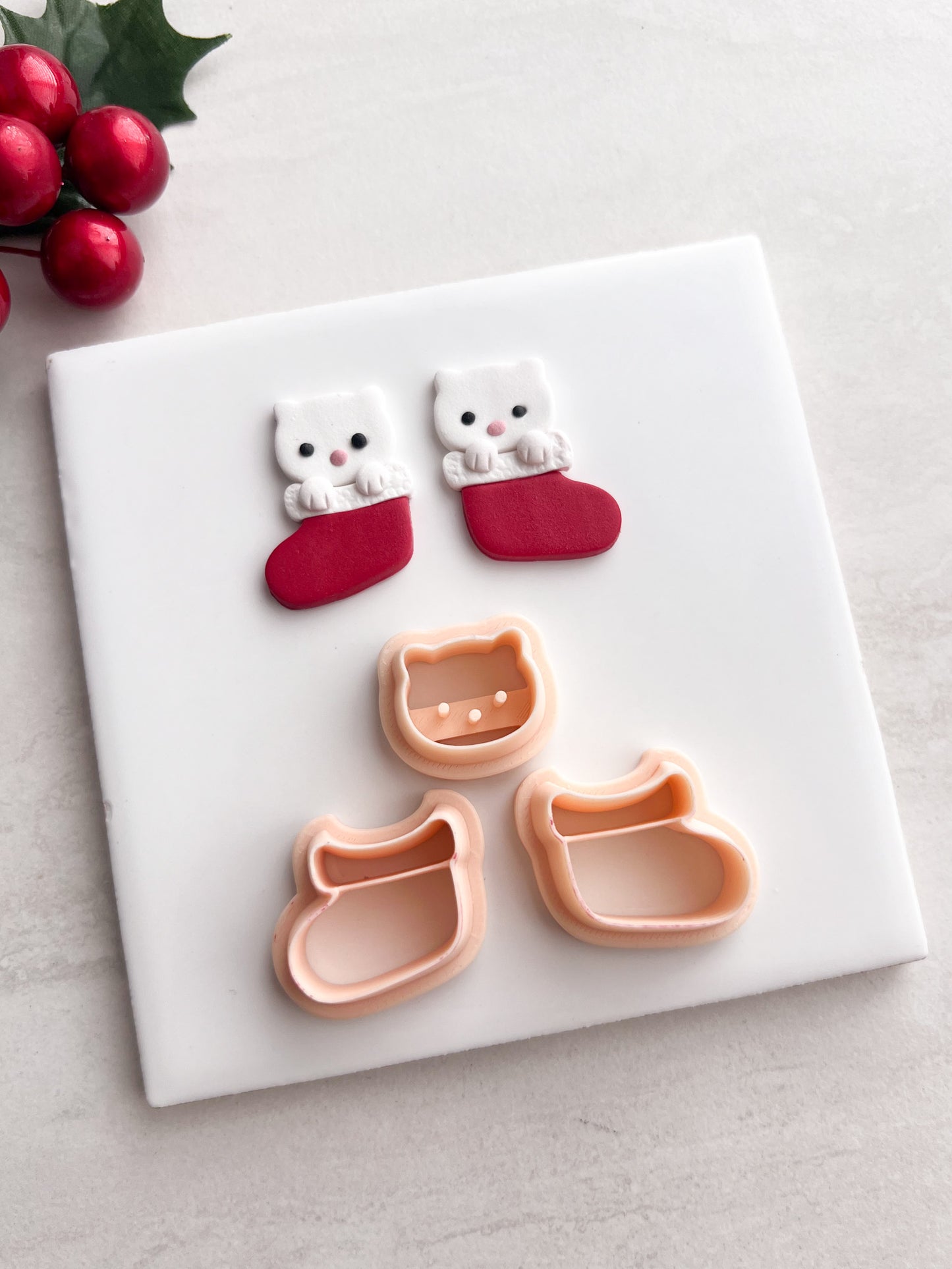 Cat Stocking No. 1 Clay Cutter | Cat Stocking No. 1 Polymer Clay Cutter for DIY Holiday Earrings Pet-Themed Jewelry and Handmade Festive Accessories
