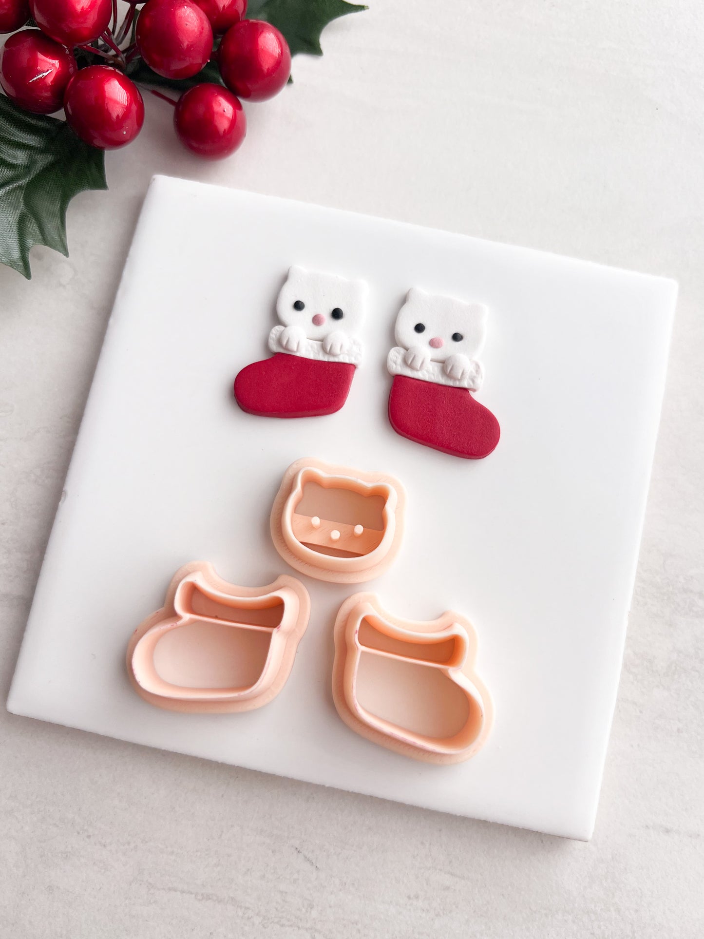 Cat Stocking No. 1 Clay Cutter | Cat Stocking No. 1 Polymer Clay Cutter for DIY Holiday Earrings Pet-Themed Jewelry and Handmade Festive Accessories