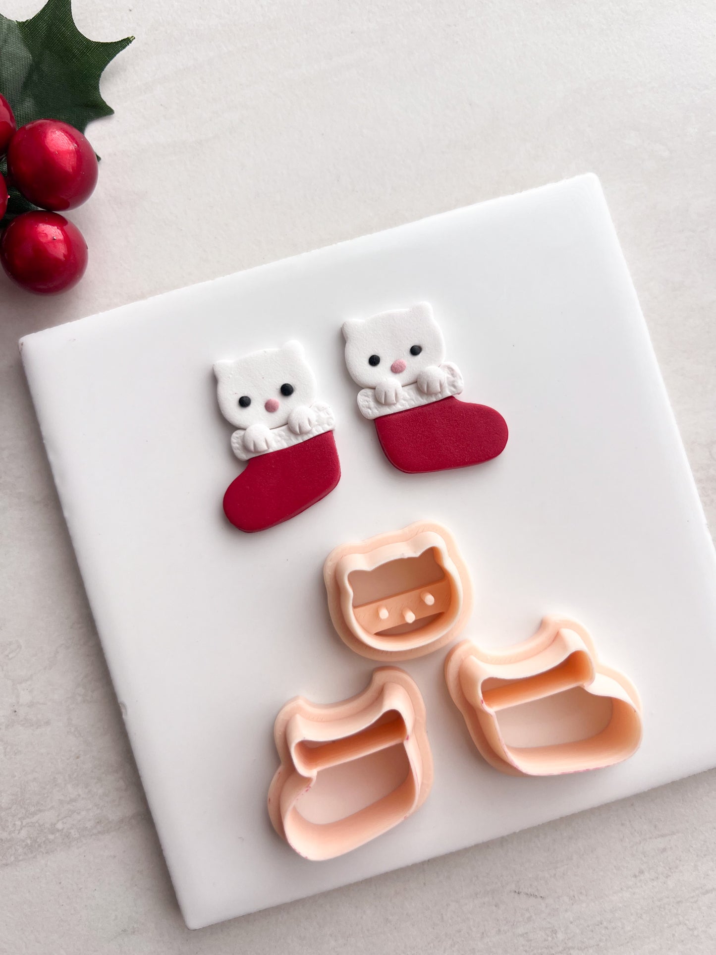 Cat Stocking No. 1 Clay Cutter | Cat Stocking No. 1 Polymer Clay Cutter for DIY Holiday Earrings Pet-Themed Jewelry and Handmade Festive Accessories