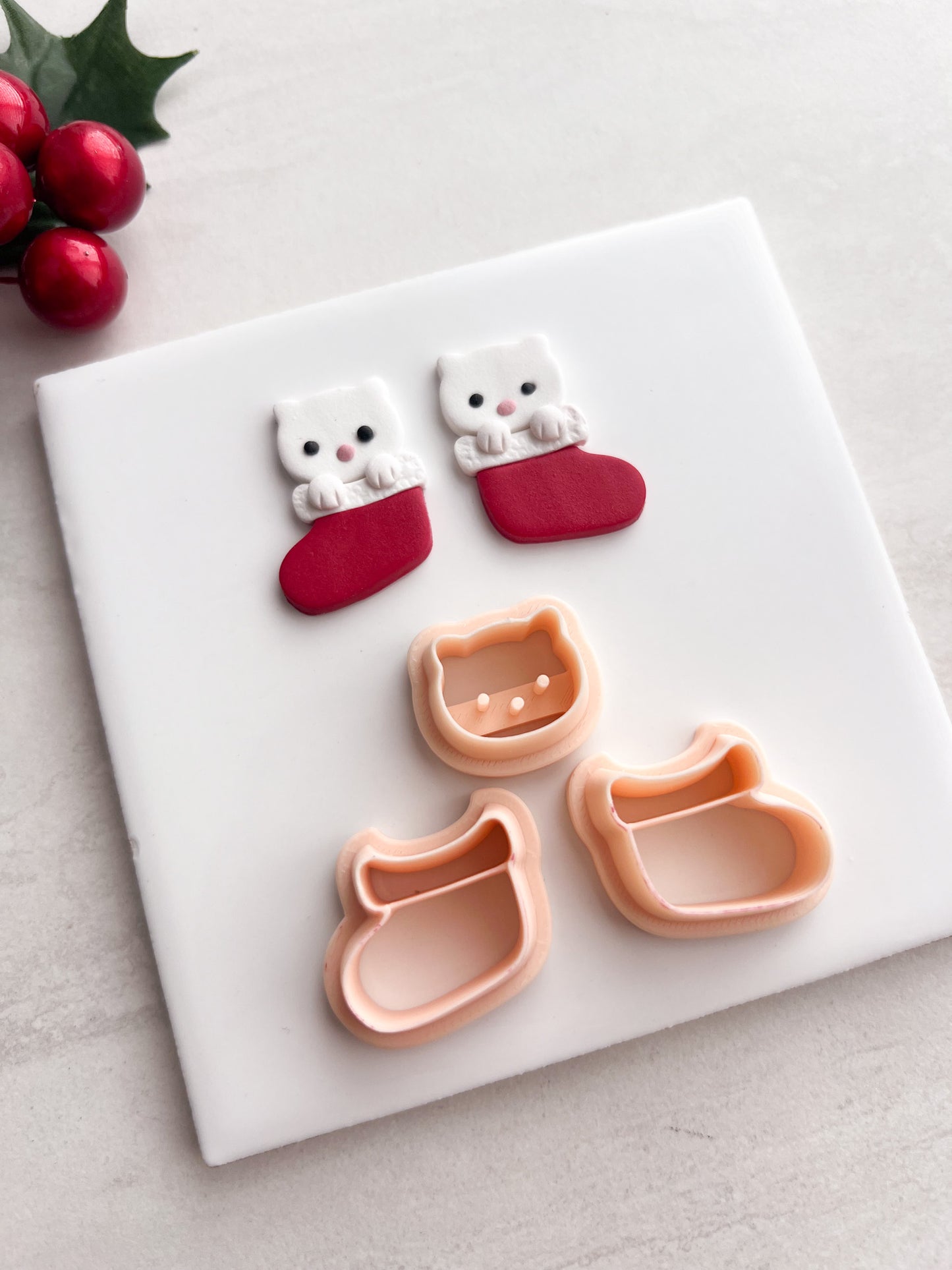 Cat Stocking No. 1 Clay Cutter | Cat Stocking No. 1 Polymer Clay Cutter for DIY Holiday Earrings Pet-Themed Jewelry and Handmade Festive Accessories