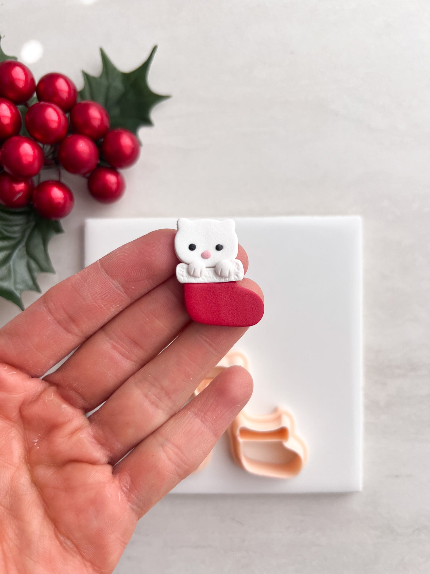 Cat Stocking No. 1 Clay Cutter | Cat Stocking No. 1 Polymer Clay Cutter for DIY Holiday Earrings Pet-Themed Jewelry and Handmade Festive Accessories