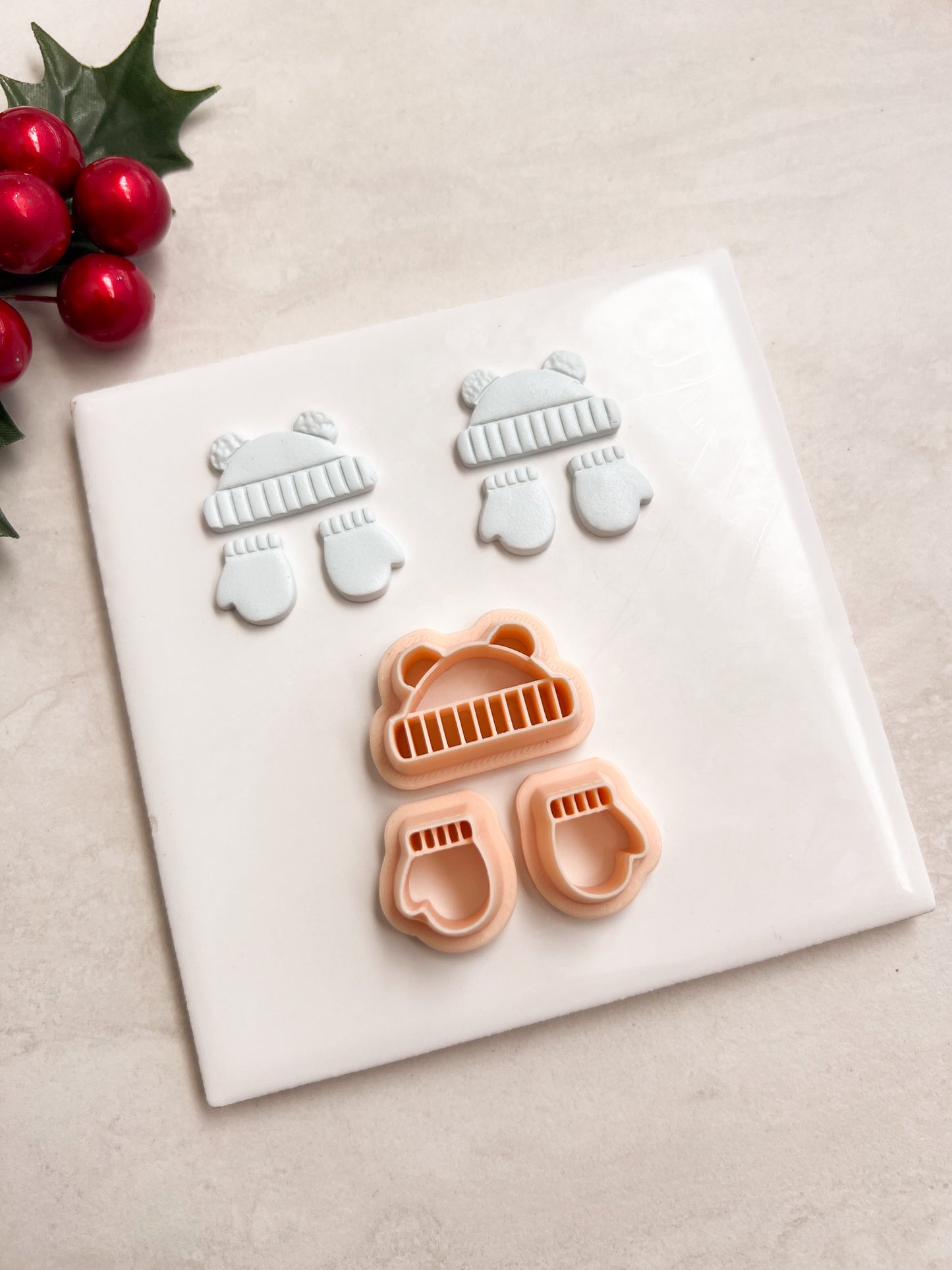 Beanie and Mitten Set Clay Cutter | Beanie and Mitten Set Polymer Clay Cutter for DIY Winter Earrings Cozy-Themed Jewelry and Handmade Seasonal Accessories