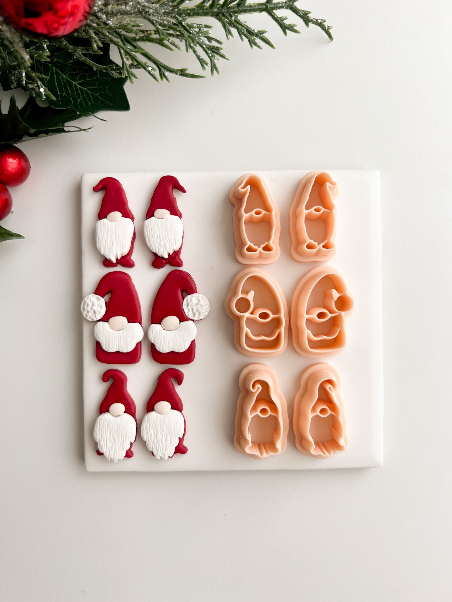 Gnome Trio Mirrored Set Clay Cutter | Gnome Trio Mirrored Set Polymer Clay Cutter for DIY Christmas Earrings Cute Holiday Jewelry and Handmade Winter Accessories