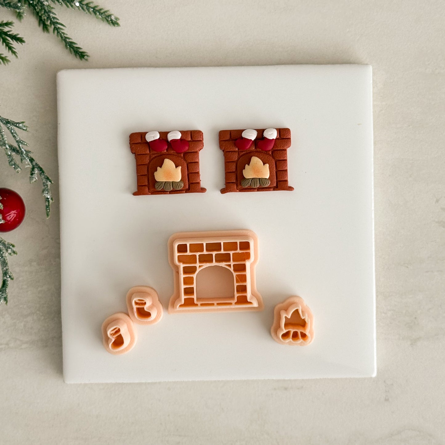 2025 Christmas Fireplace | Christmas Festive Polymer Clay Cutter Embossed