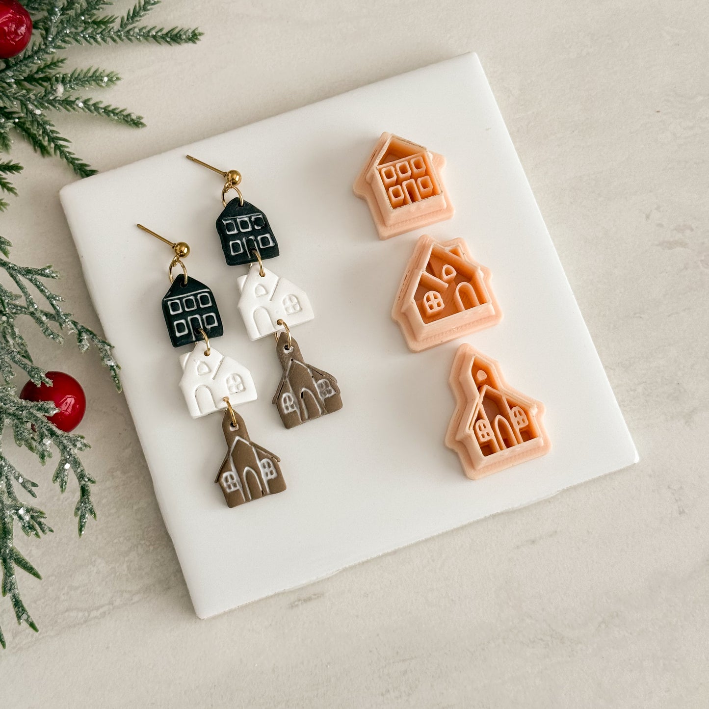 2025 Christmas Village Trio | Festive Polymer Clay Cutters