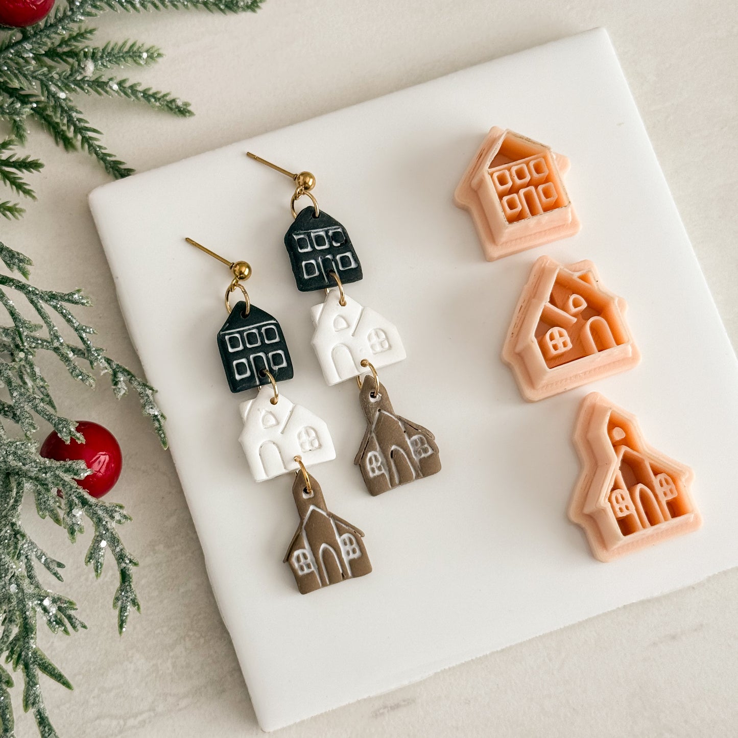 2025 Christmas Village Trio | Festive Polymer Clay Cutters