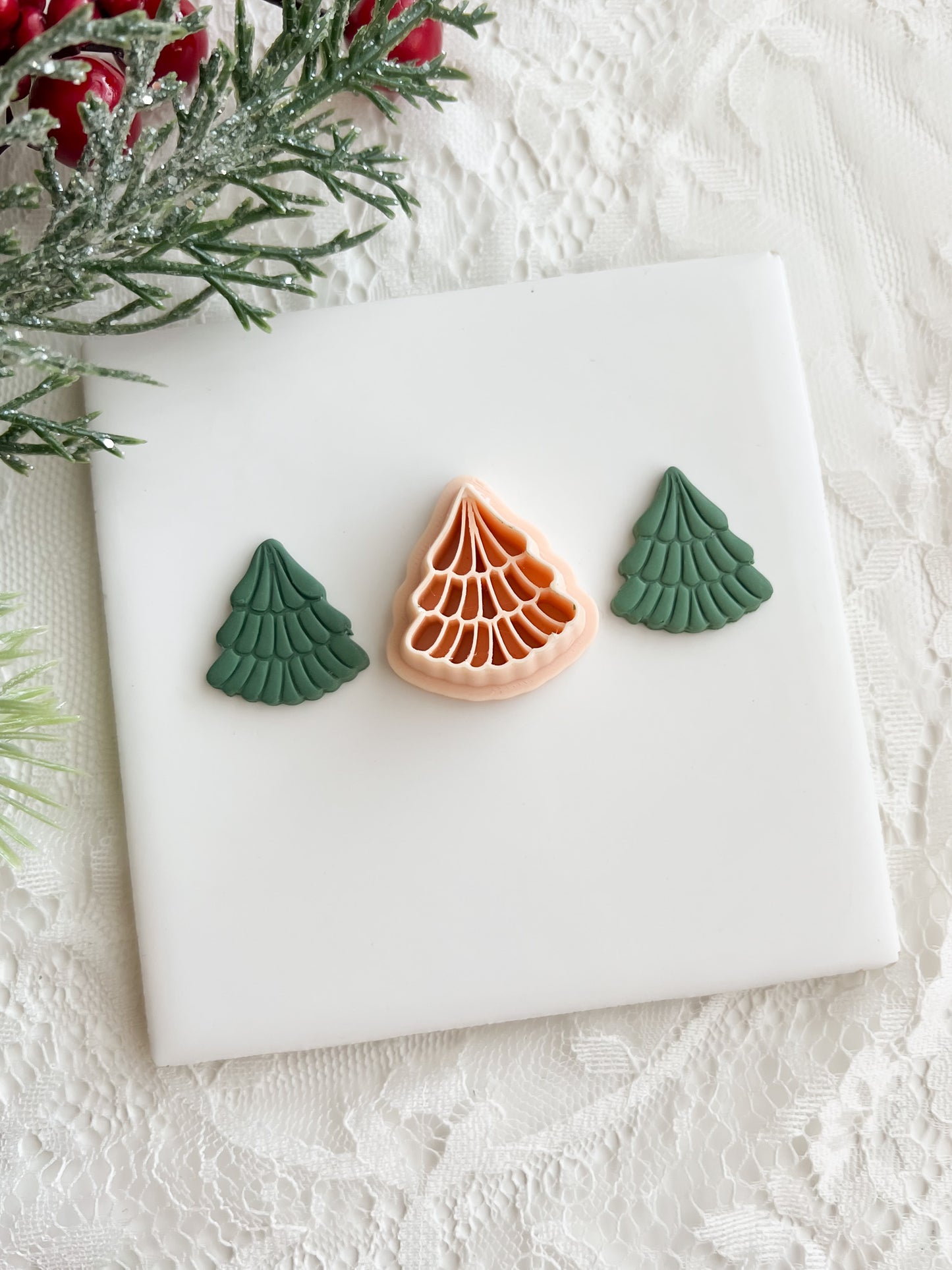 Embossed Tree No. 8 Clay Cutter | Embossed Tree Polymer Clay Cutter for DIY Holiday Earrings Nature Jewelry and Christmas-Themed Crafts