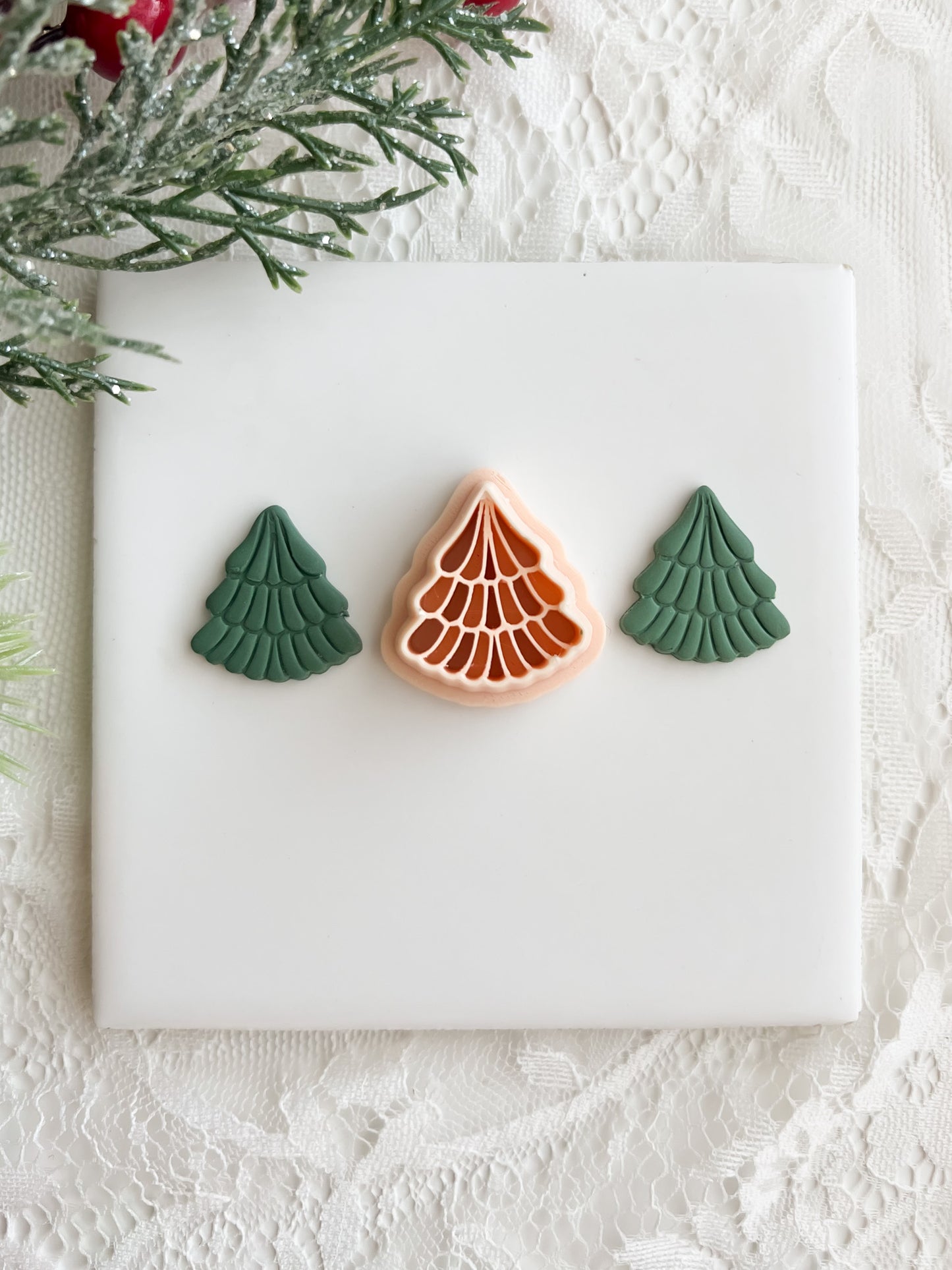 Embossed Tree No. 8 Clay Cutter | Embossed Tree Polymer Clay Cutter for DIY Holiday Earrings Nature Jewelry and Christmas-Themed Crafts