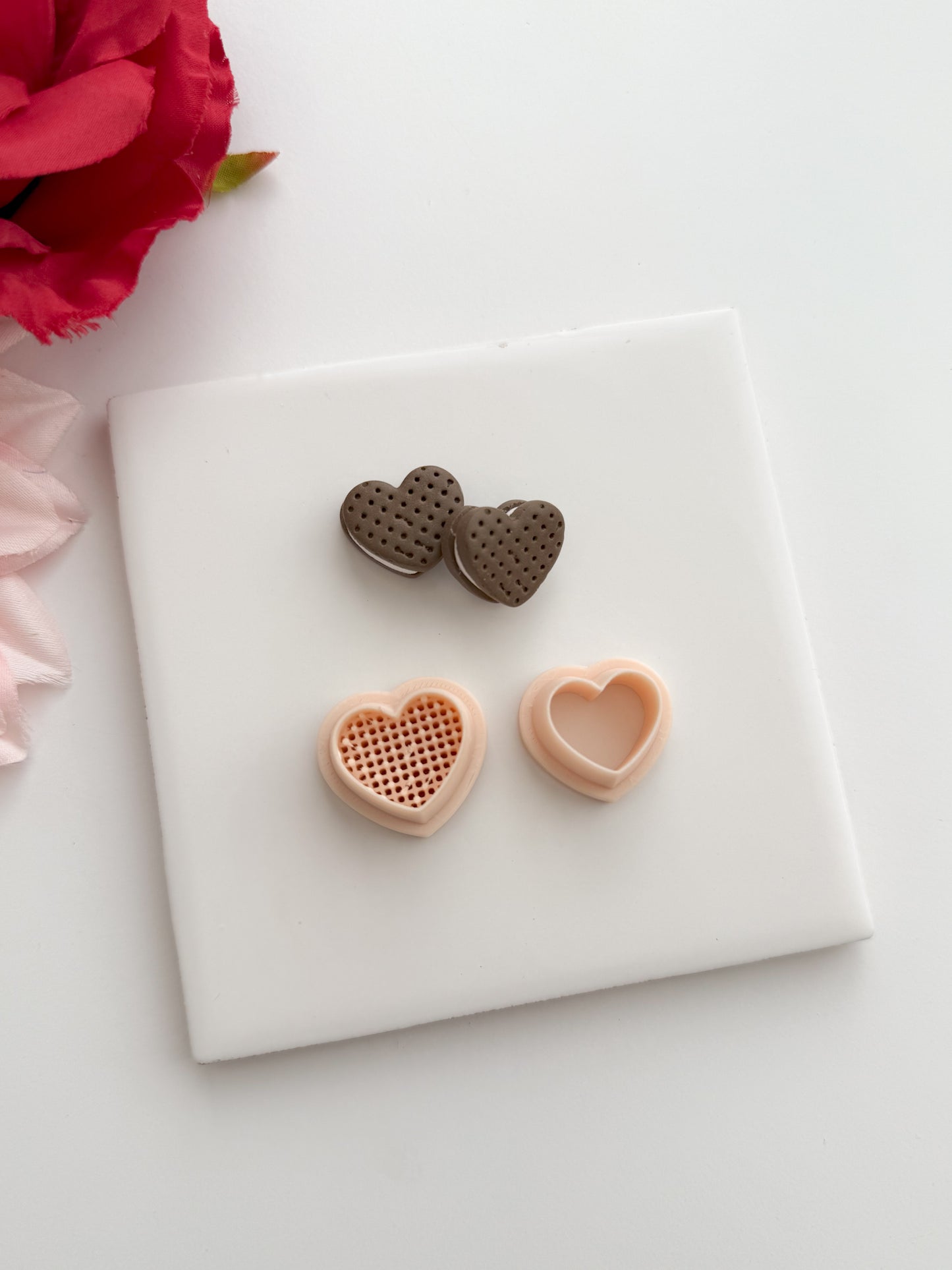 Heart Ice Cream Sandwich Clay Cutter | Heart Ice Cream Sandwich Polymer Clay Cutter for DIY Dessert Earrings Cute Jewelry and Handmade Valentine's Accessories