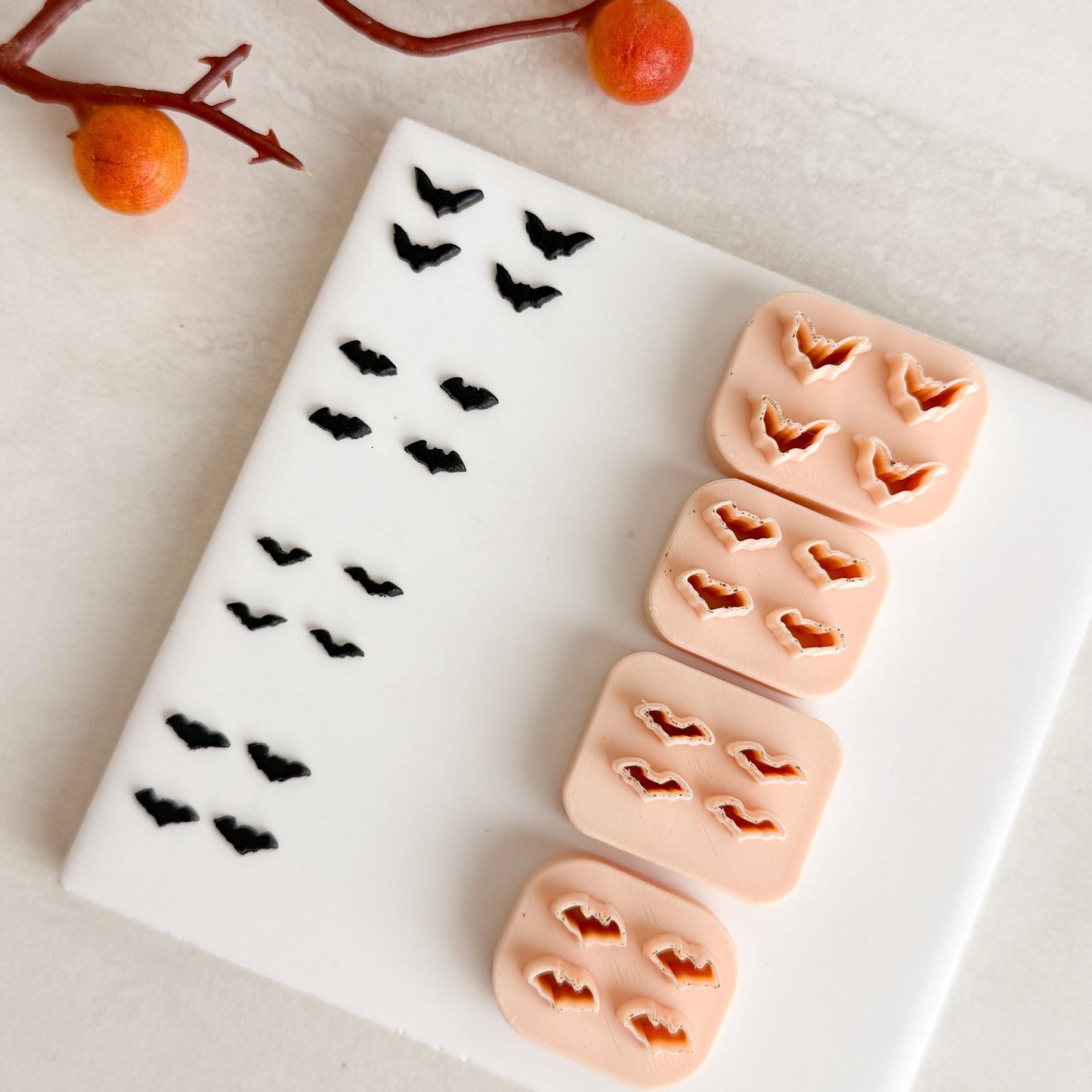 2025 Bat Micro Cluster (Set of 4 | Cozy Spooky Halloween Fall Embossed Polymer Clay Tools for Autumn Earrings & Crafts