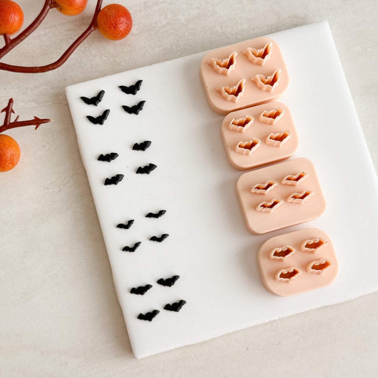 2025 Bat Micro Cluster (Set of 4 | Cozy Spooky Halloween Fall Embossed Polymer Clay Tools for Autumn Earrings & Crafts