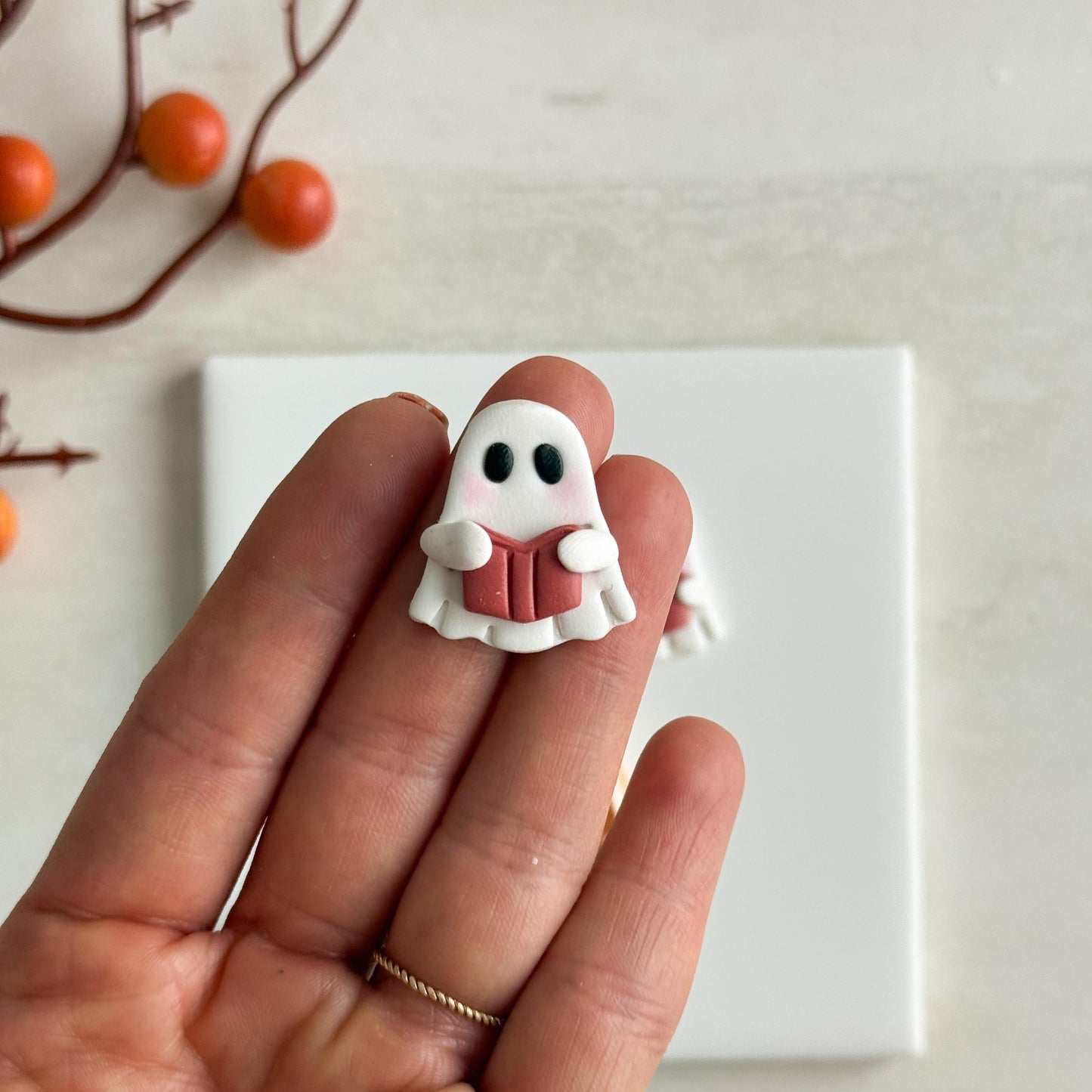 2025 Bookish Ghost Clay Cutter | Reading Ghost Polymer Clay Cutter for Cozy Fall Earrings and Halloween Crafts