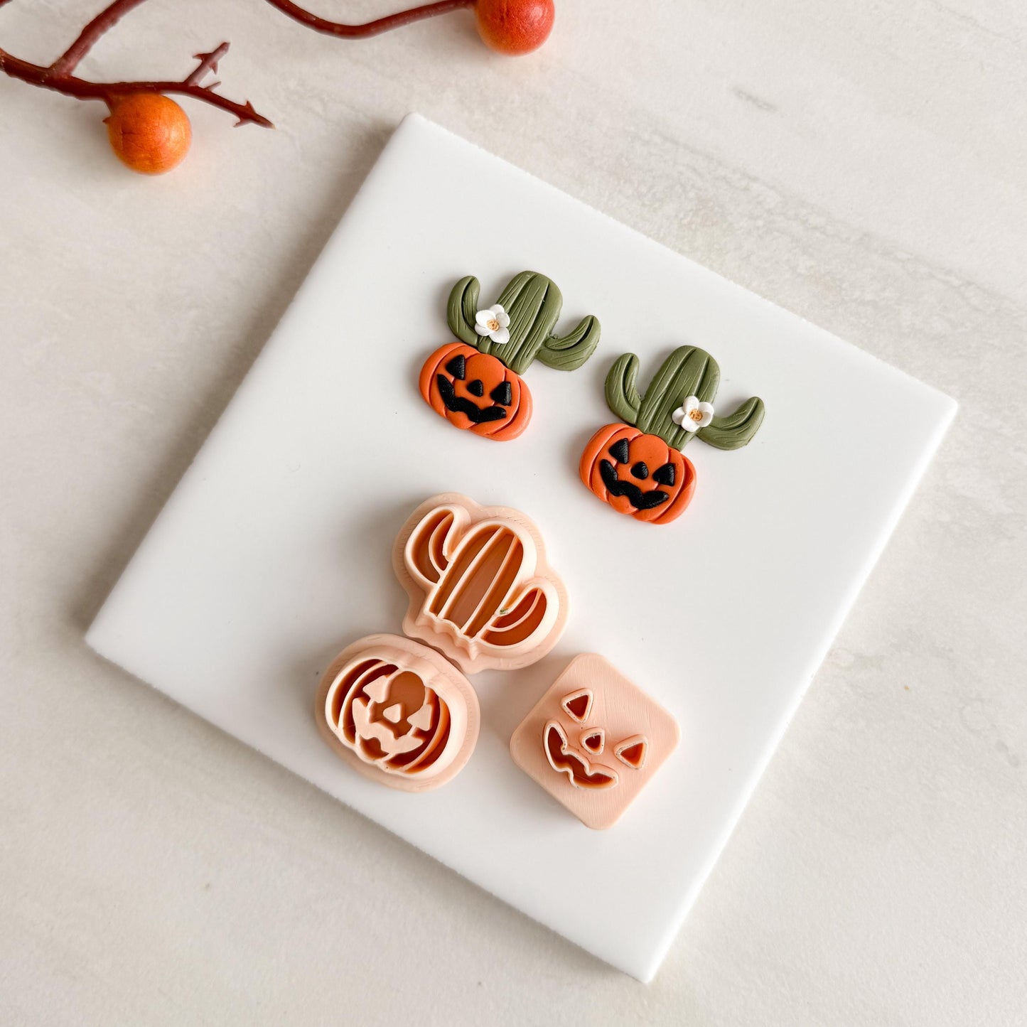 2025 Cactus Jack O Lantern No. 2 (Two Part Dangle) | Cozy Spooky Western Fall Embossed Polymer Clay Tools for Autumn Earrings & Crafts