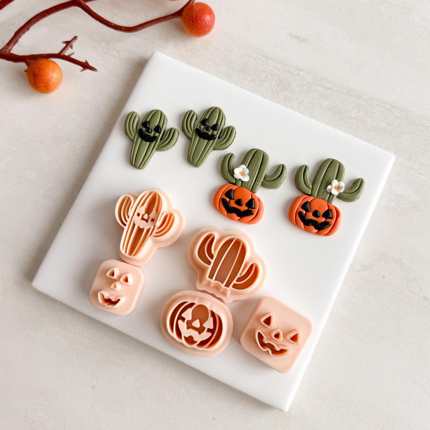 2025 Cactus Duo | Cozy Spooky Western Fall Embossed Polymer Clay Tools for Autumn Earrings & Crafts
