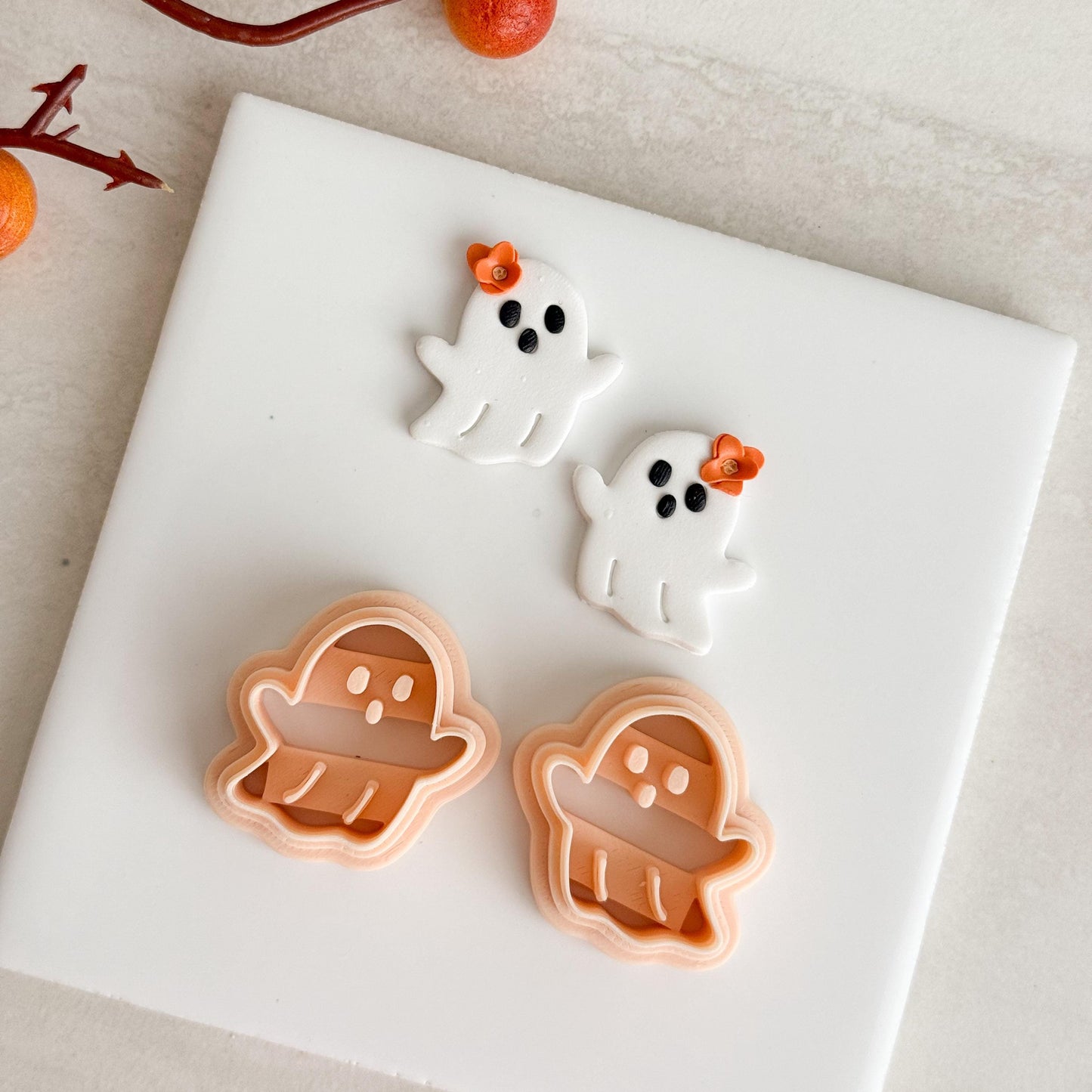 2025 Embossed Ghost Clay Cutter No. 3 | Fall Polymer Clay Cutter Spooky Embossed for Halloween Earrings