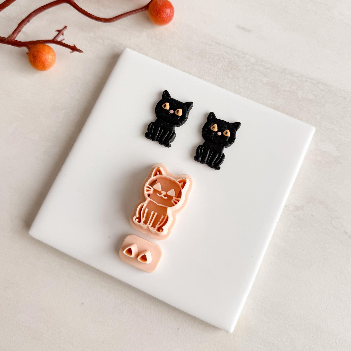 2025 Jack O Lantern Cat | Halloween Black Cat Polymer Clay Cutter Pumpkin Spooky Fall Earring Cutter