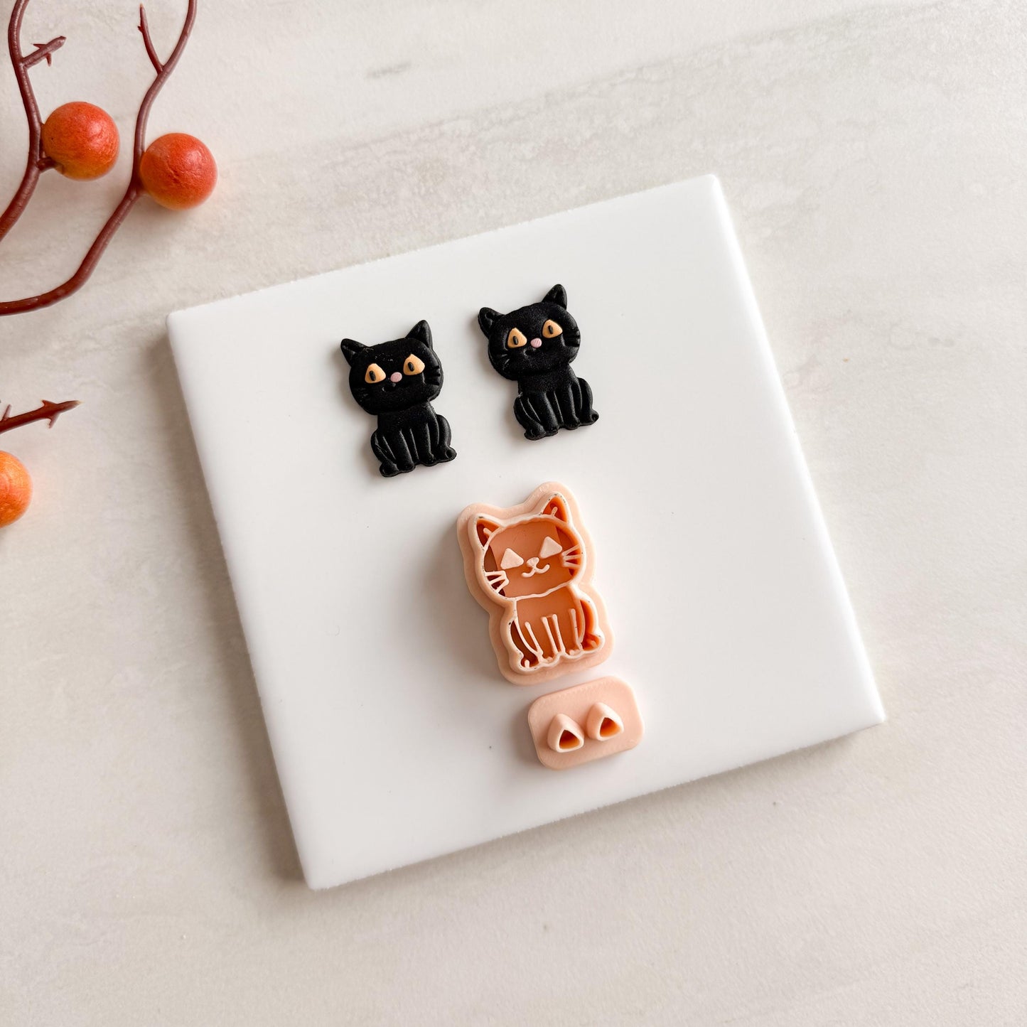 2025 Jack O Lantern Cat | Halloween Black Cat Polymer Clay Cutter Pumpkin Spooky Fall Earring Cutter