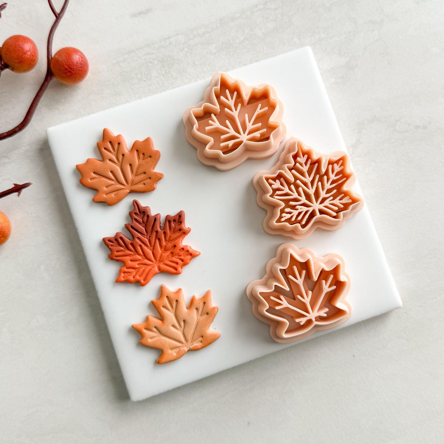 2025 Maple Leaf Trio | Cute Rounded Fall Leaf Polymer Clay Cutter for Autumn Earrings and Cozy Crafts