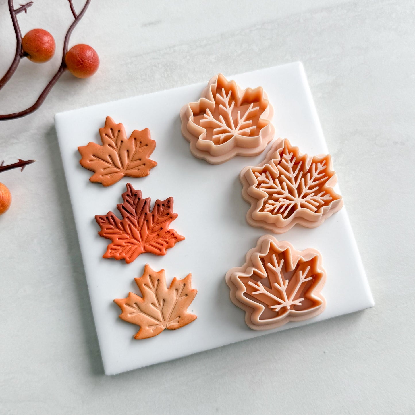 2025 Maple Leaf Trio | Cute Rounded Fall Leaf Polymer Clay Cutter for Autumn Earrings and Cozy Crafts
