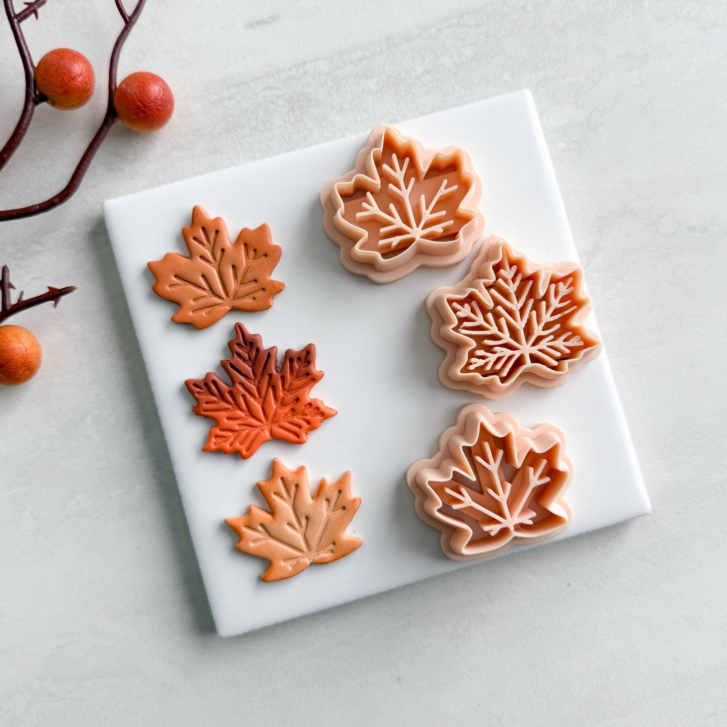 2025 Maple Leaf Trio | Cute Rounded Fall Leaf Polymer Clay Cutter for Autumn Earrings and Cozy Crafts