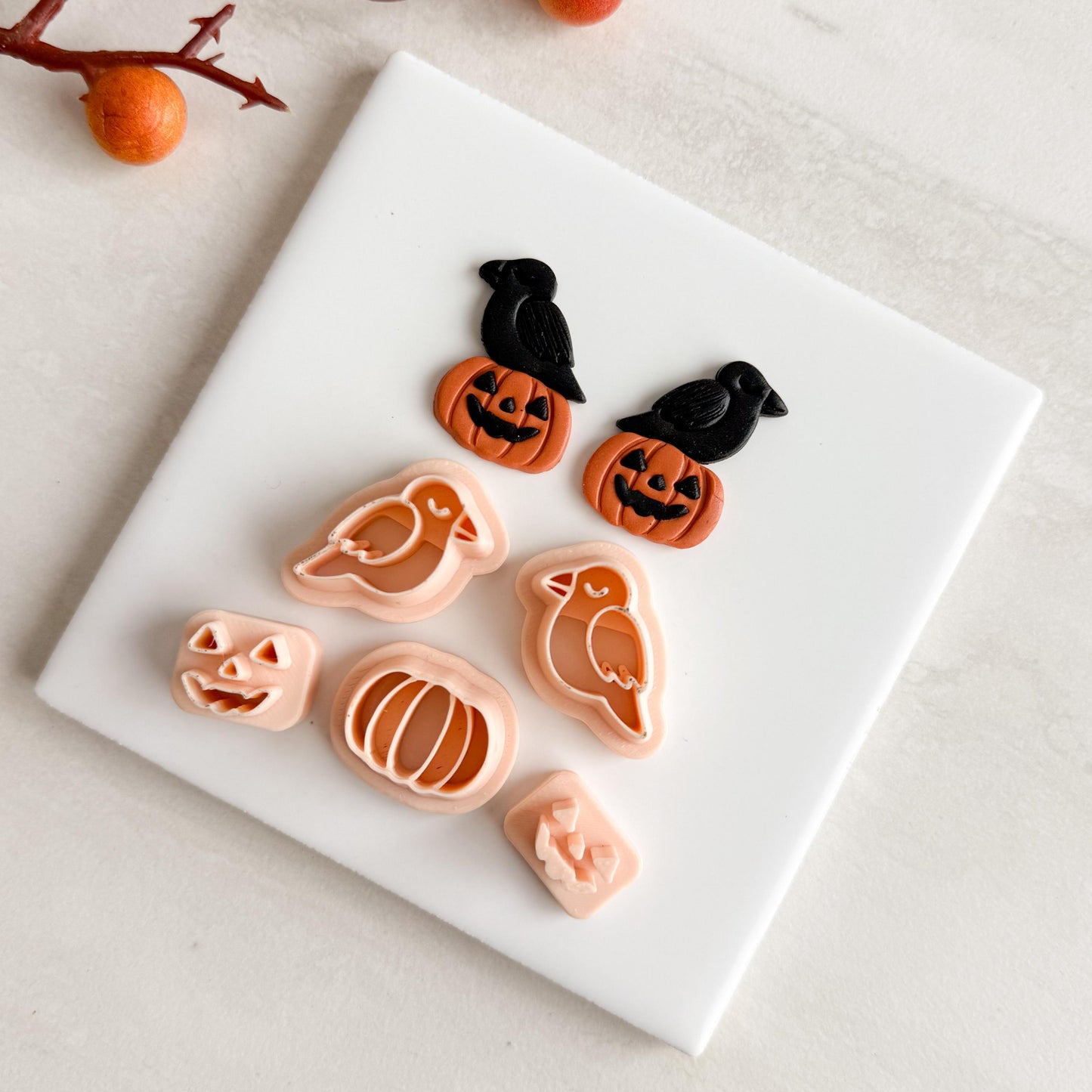 2025 Raven Pumpkin Dangle Clay Cutter | Gothic Fall Polymer Clay Cutter for Halloween Earrings Spooky Scary