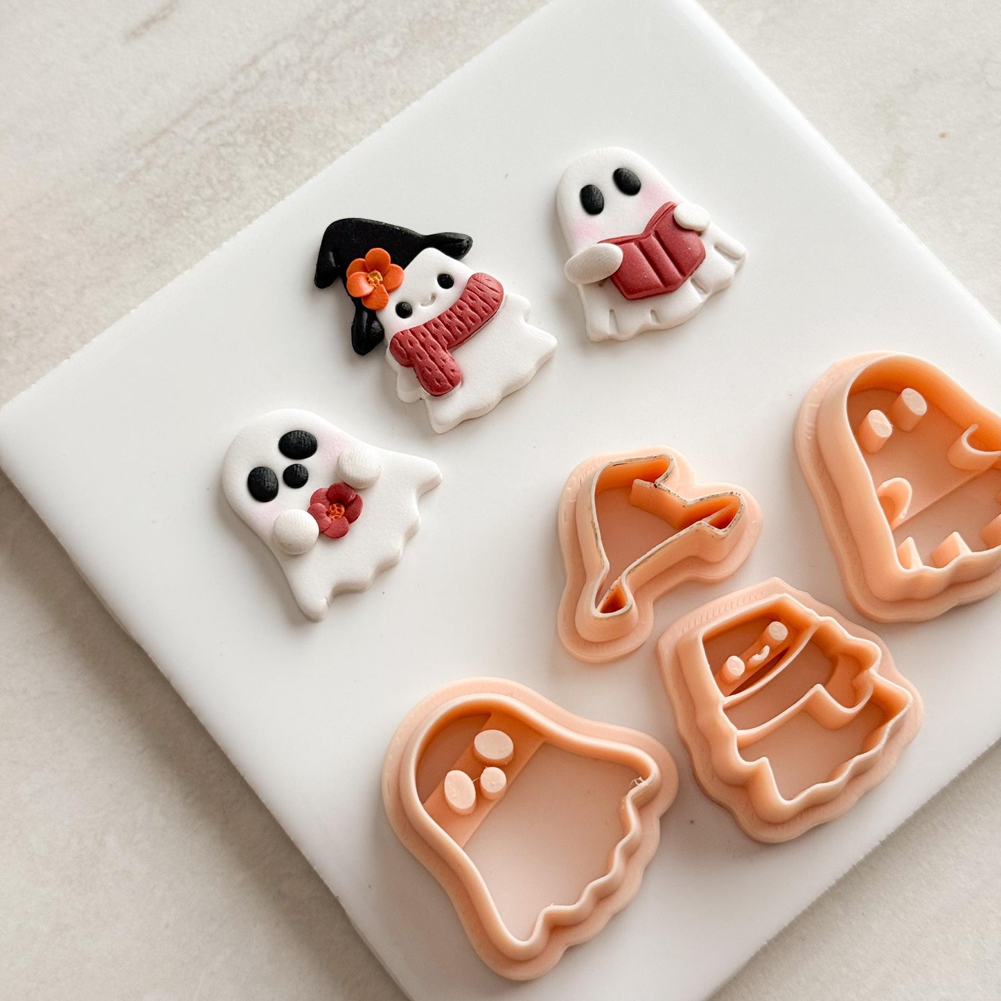 2025 Ghost Trio | Fall Polymer Clay Cutter Spooky Embossed for Halloween Earrings
