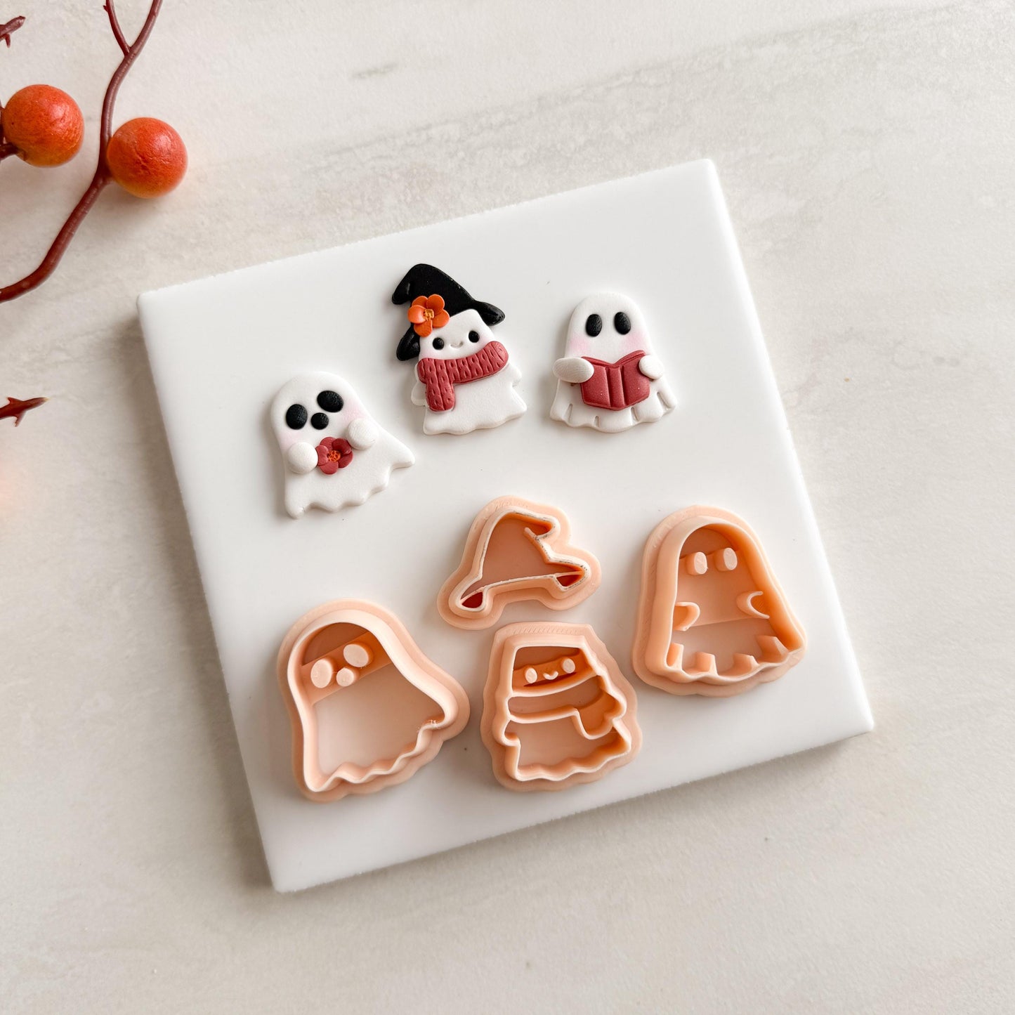 2025 Ghost Trio | Fall Polymer Clay Cutter Spooky Embossed for Halloween Earrings