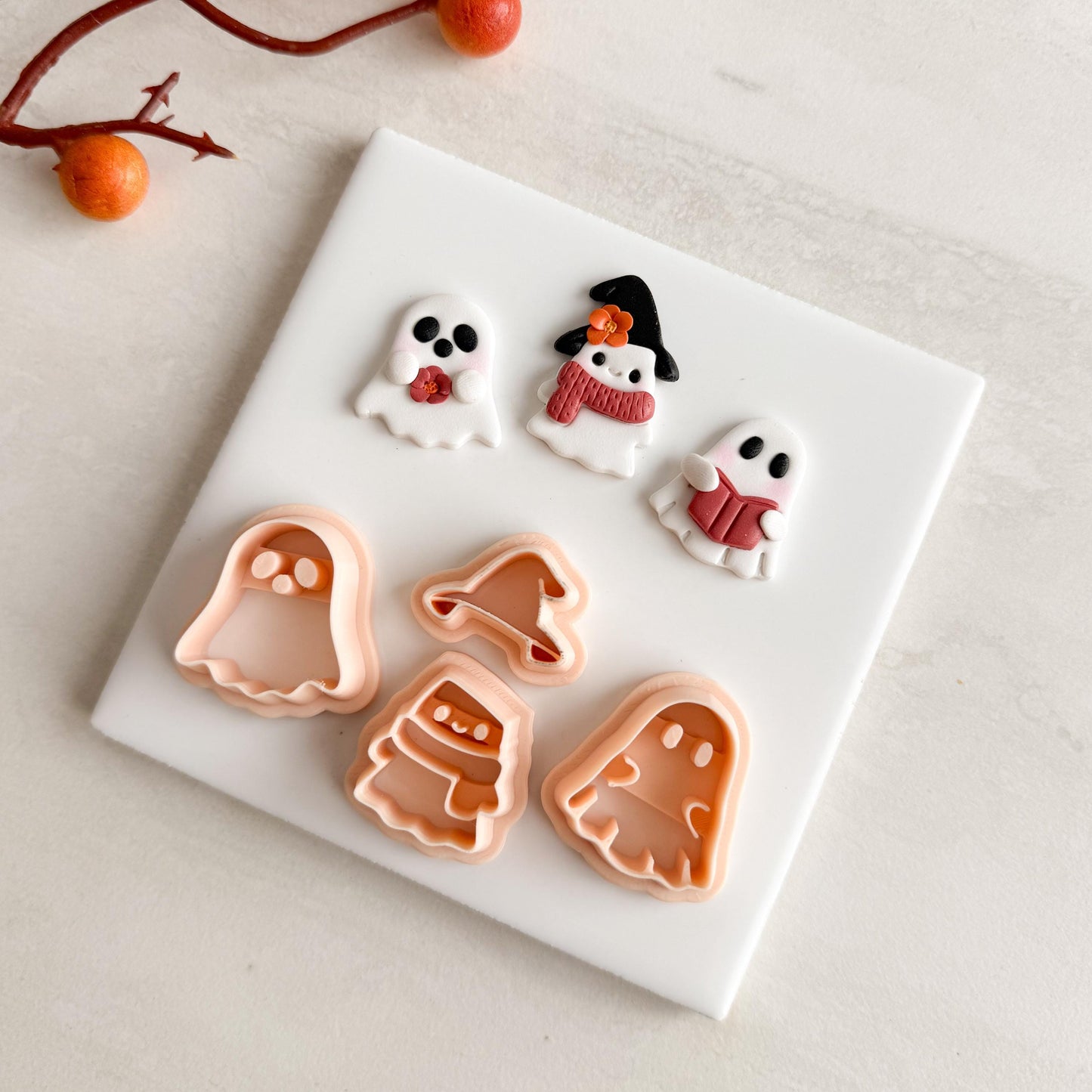 2025 Ghost Trio | Fall Polymer Clay Cutter Spooky Embossed for Halloween Earrings