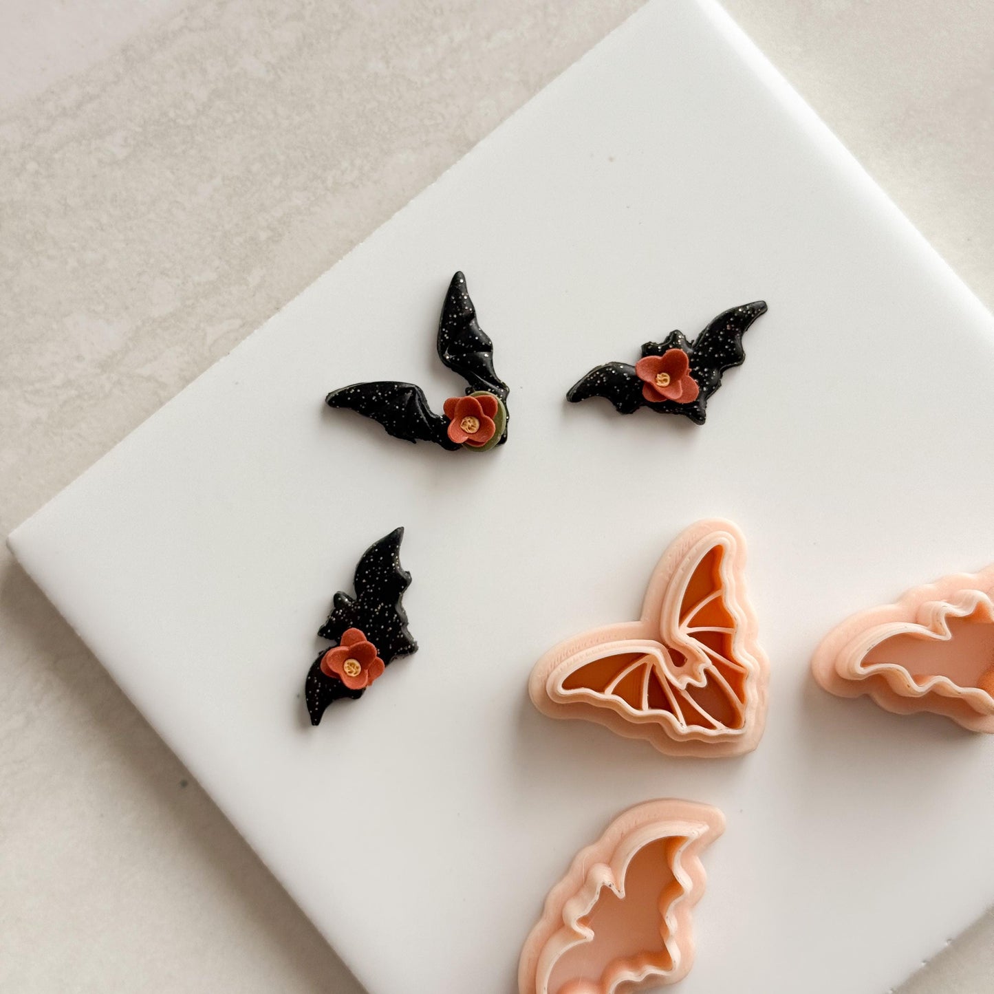 2025 Bat Trio | Bat Shape Dracula Spooky Halloween Fall Embossed Polymer Clay Tools for Autumn Earrings & Crafts