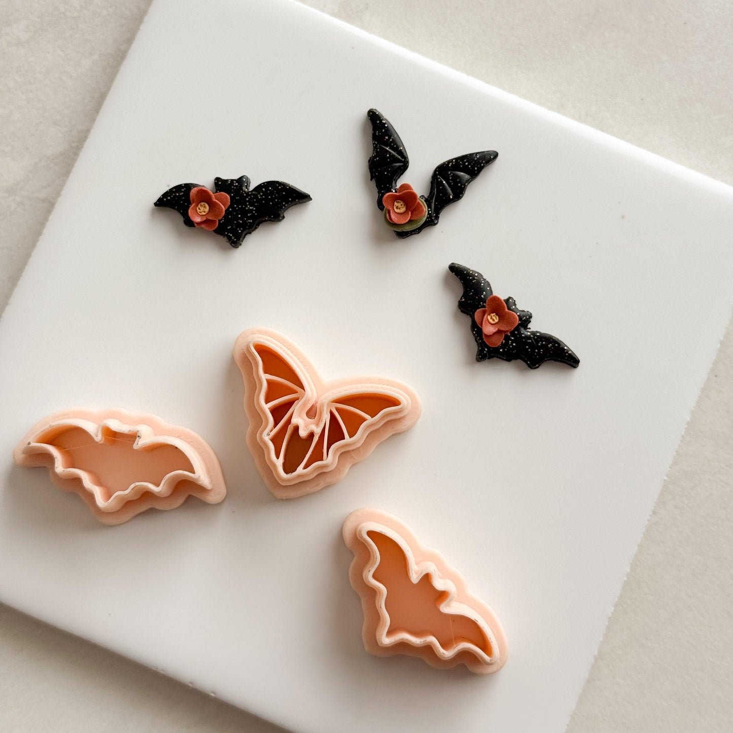 2025 Bat Trio | Bat Shape Dracula Spooky Halloween Fall Embossed Polymer Clay Tools for Autumn Earrings & Crafts