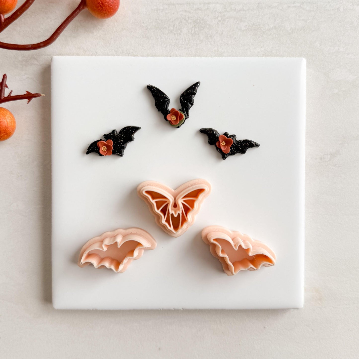 2025 Bat Trio | Bat Shape Dracula Spooky Halloween Fall Embossed Polymer Clay Tools for Autumn Earrings & Crafts