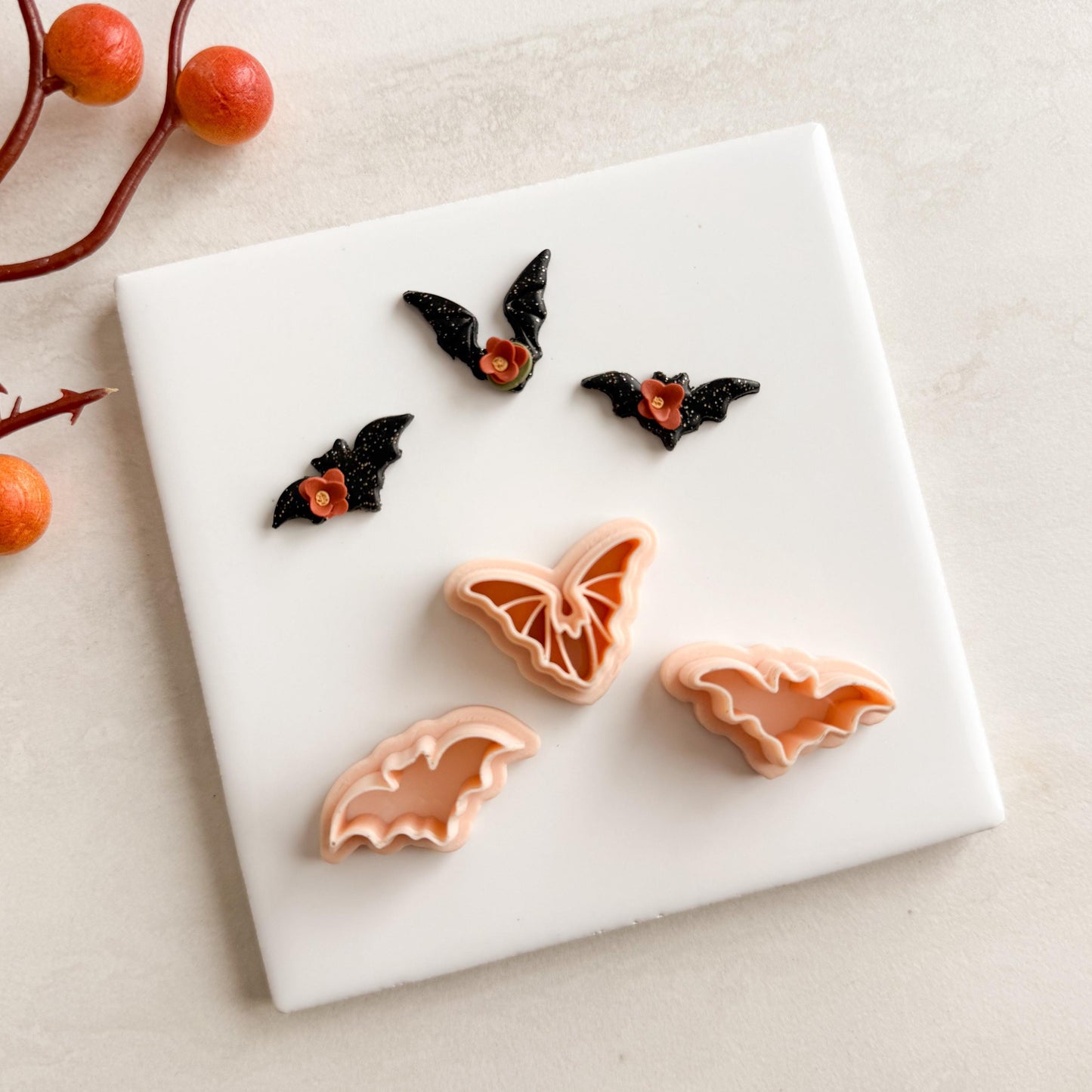 2025 Bat Trio | Bat Shape Dracula Spooky Halloween Fall Embossed Polymer Clay Tools for Autumn Earrings & Crafts