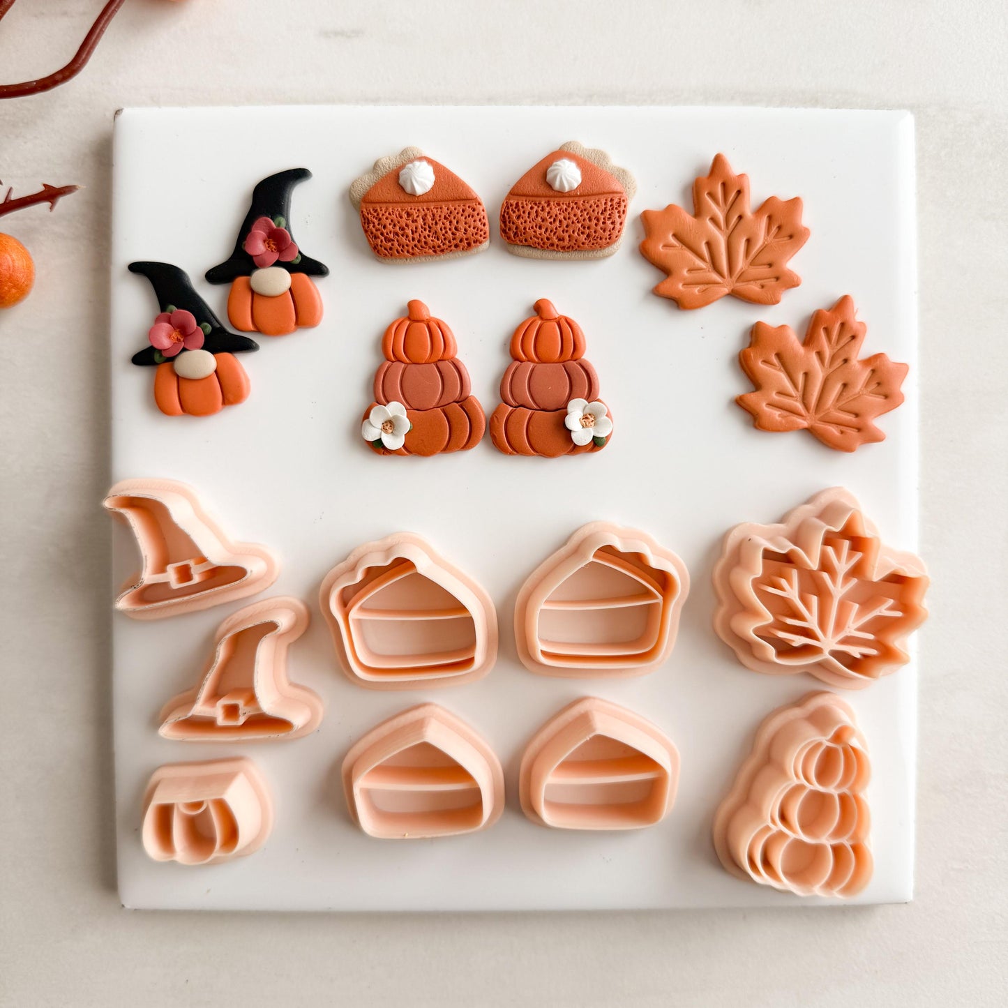 2025 Cozy Fall Dangle Set of 5 | Cozy Spooky Halloween Fall Embossed Polymer Clay Tools for Autumn Earrings & Crafts