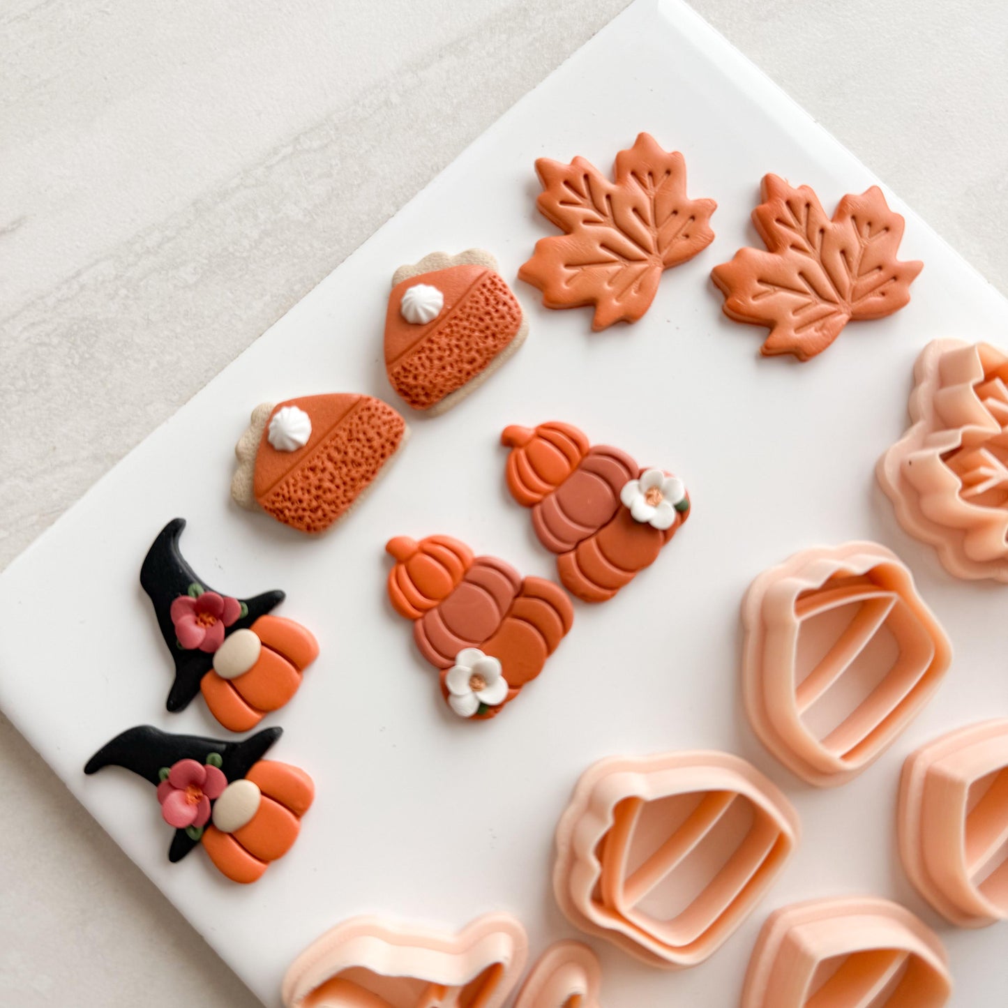 2025 Cozy Fall Dangle Set of 5 | Cozy Spooky Halloween Fall Embossed Polymer Clay Tools for Autumn Earrings & Crafts
