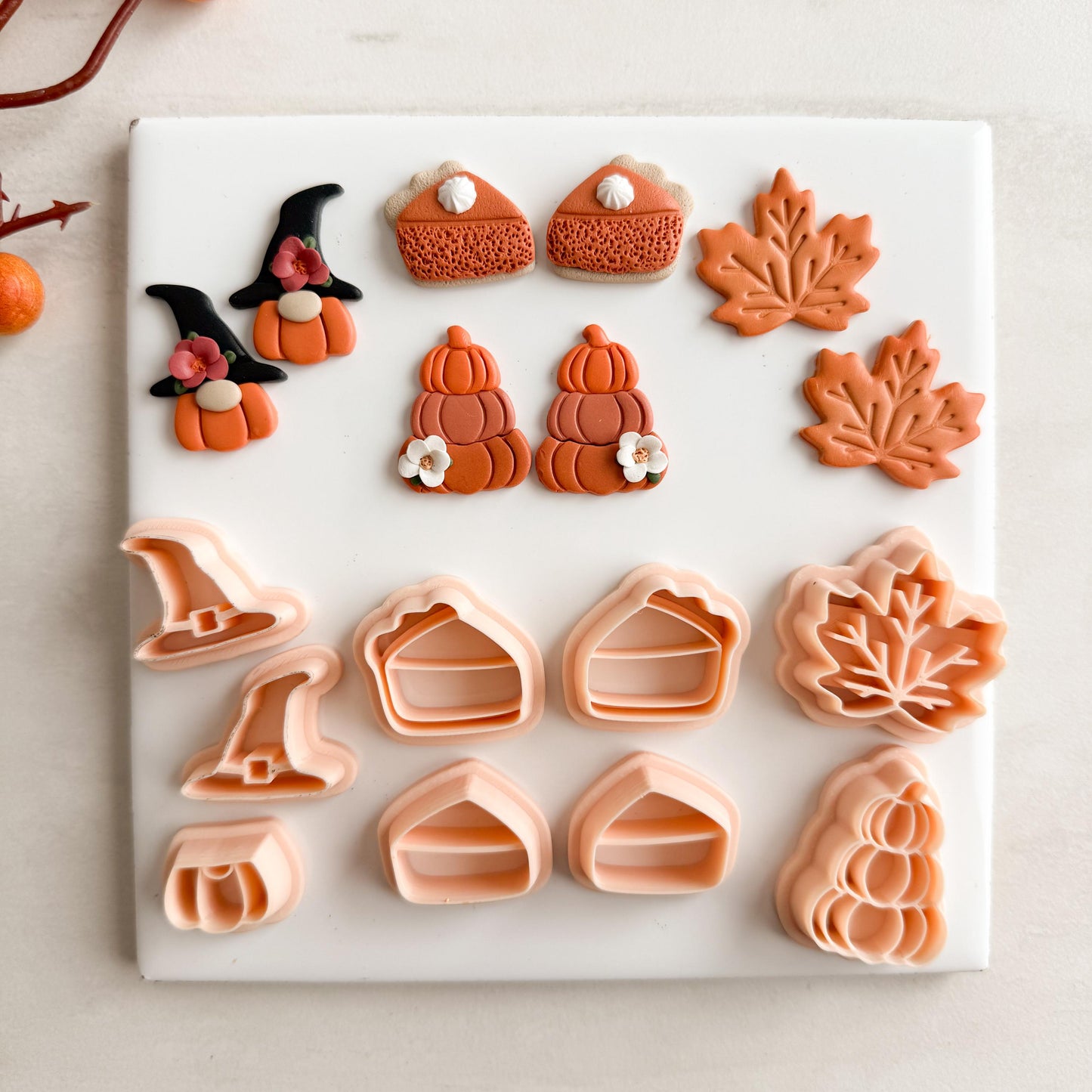 2025 Cozy Fall Dangle Set of 5 | Cozy Spooky Halloween Fall Embossed Polymer Clay Tools for Autumn Earrings & Crafts