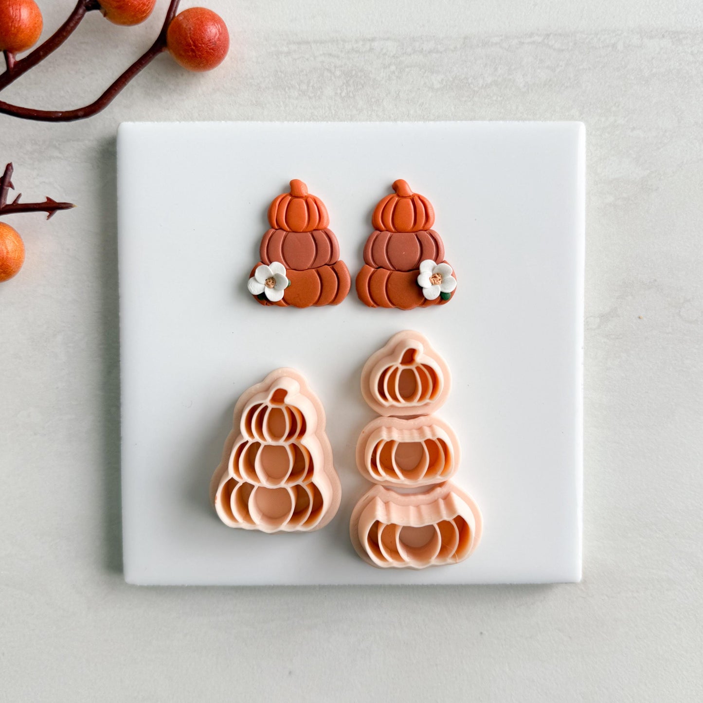 2025 3-Part Pumpkin Stack Clay Cutter Set | Cozy Fall Embossed Polymer Clay Tools for Autumn Earrings & Crafts