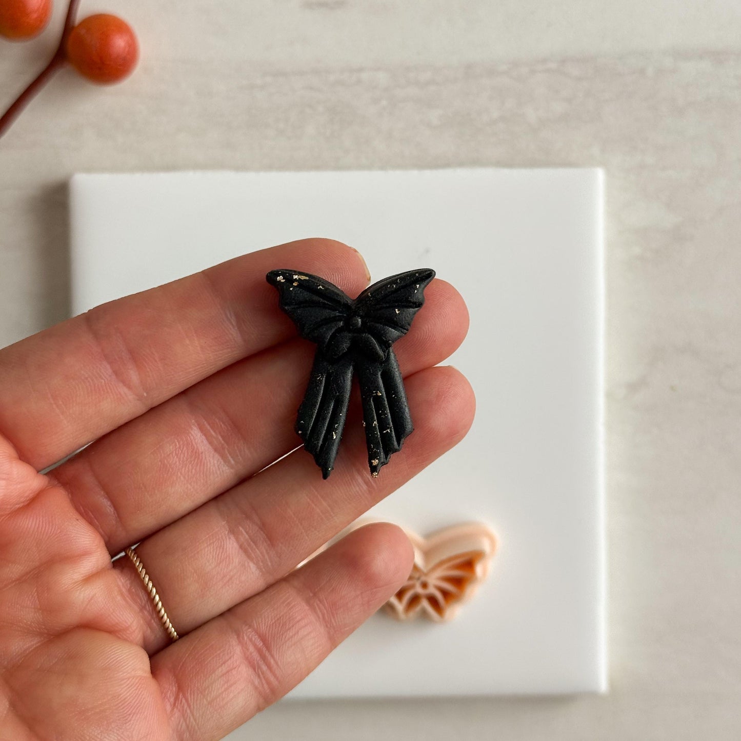 2025 Bat Bow Shape | Cozy Spooky Halloween Fall Embossed Polymer Clay Tools for Autumn Earrings & Crafts