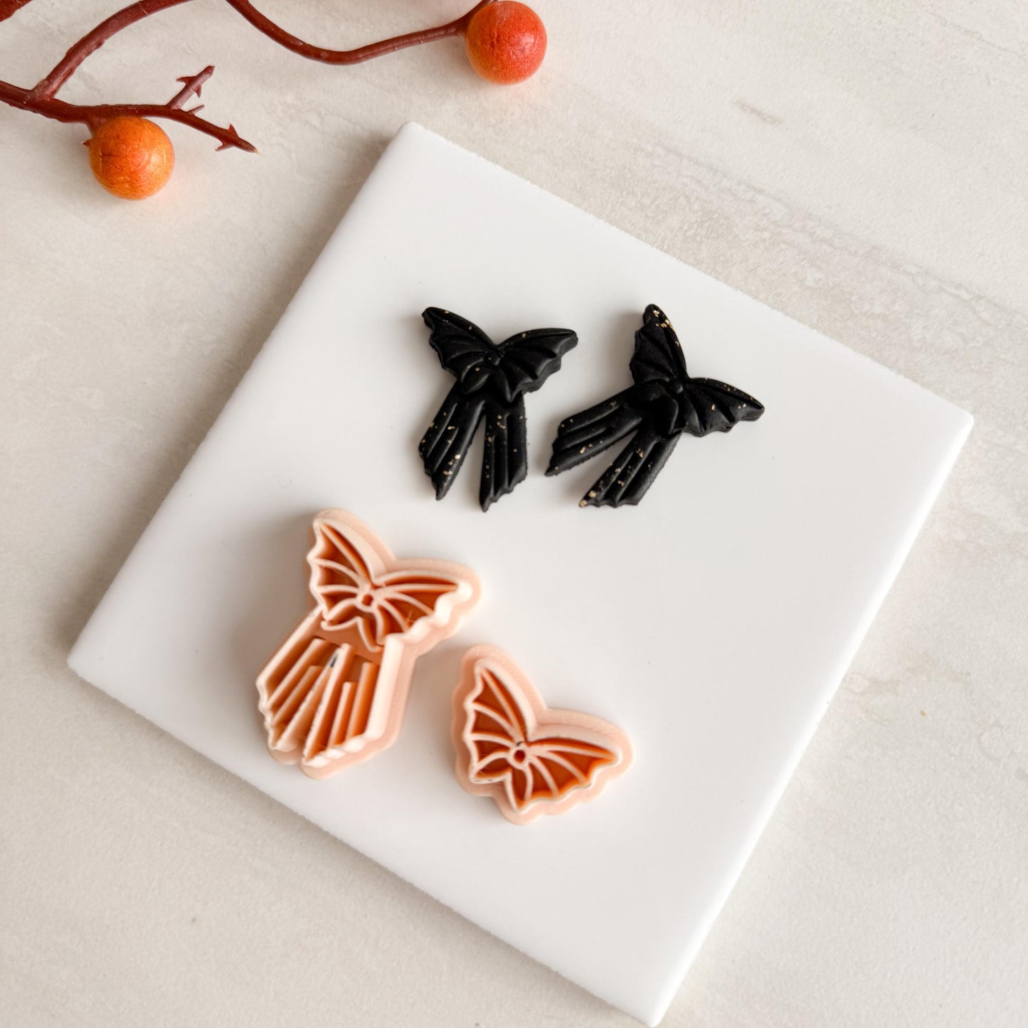 2025 Bat Bow Shape | Cozy Spooky Halloween Fall Embossed Polymer Clay Tools for Autumn Earrings & Crafts