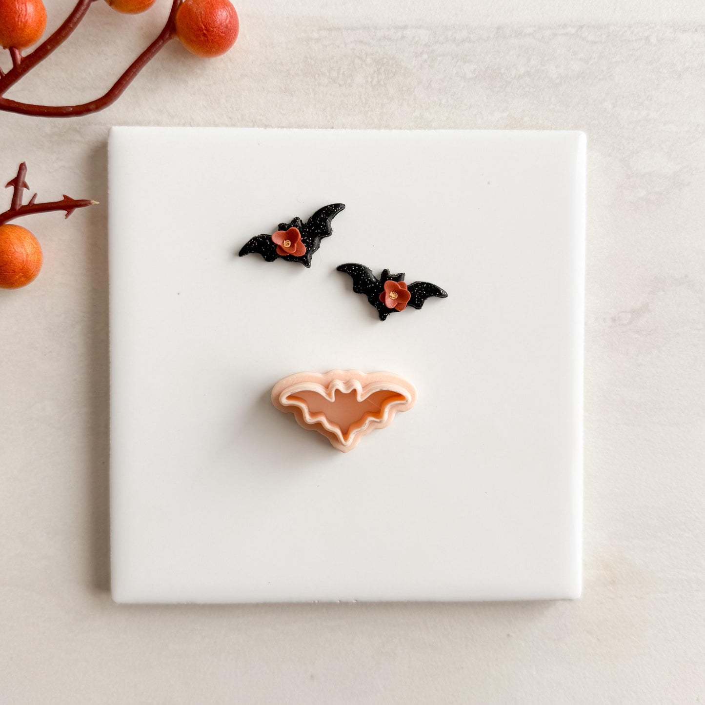 2025 Bat No. 4 | Bat Shape Spooky Scary Halloween Fall Embossed Polymer Clay Tools for Autumn Earrings & Crafts