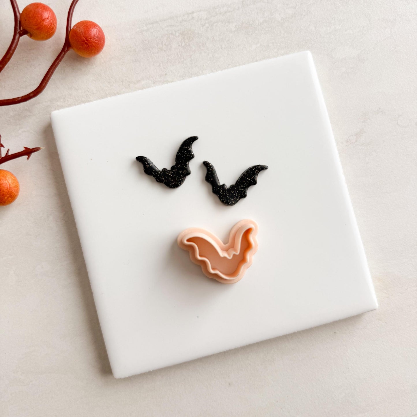 2025 Bat No. 5 | Bat Shape Spooky Scary Halloween Fall Embossed Polymer Clay Tools for Autumn Earrings & Crafts