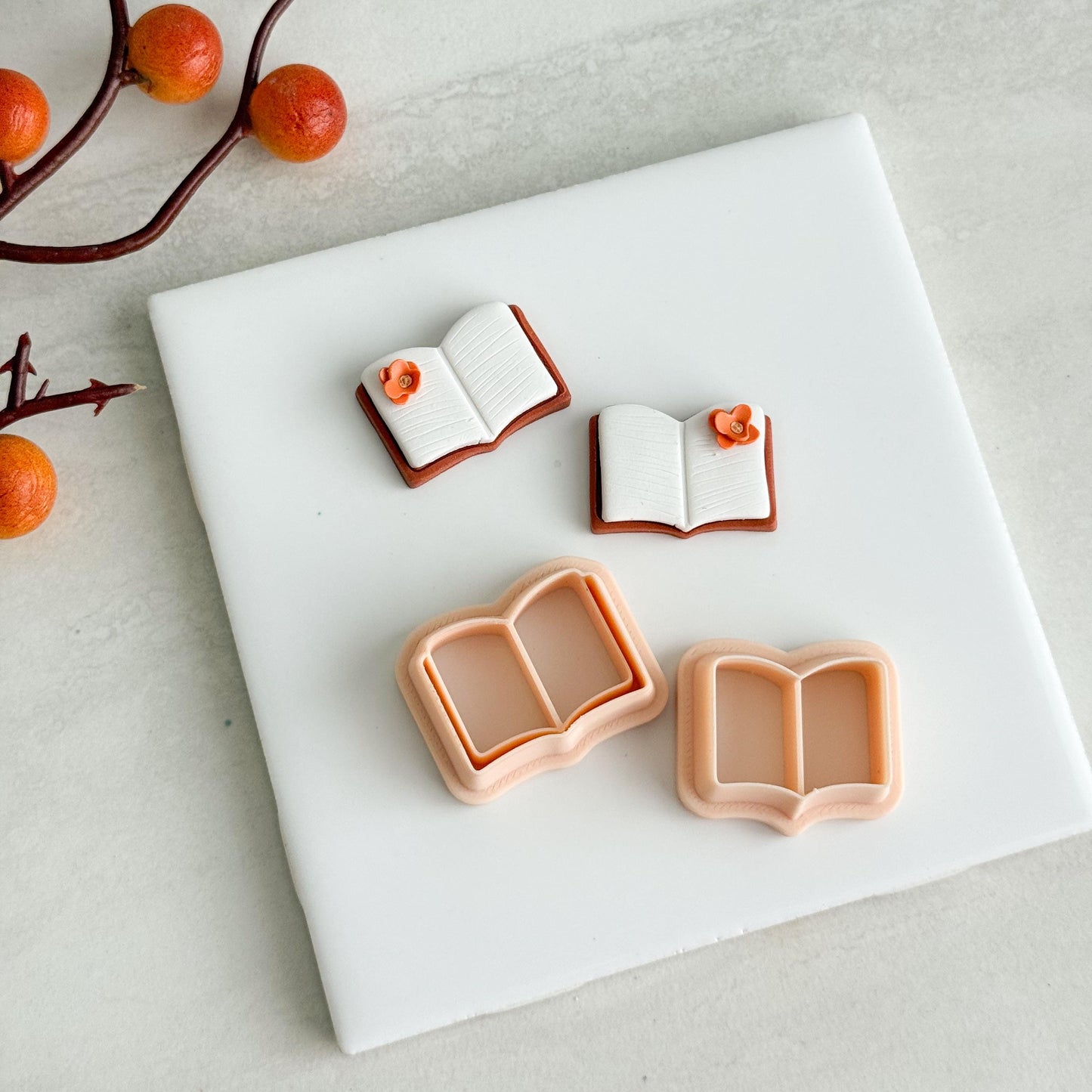2025 Book Page Set | Builder Page Set Cozy Fall Bookstore Embossed Polymer Clay Tool for Autumn Earrings & Crafts