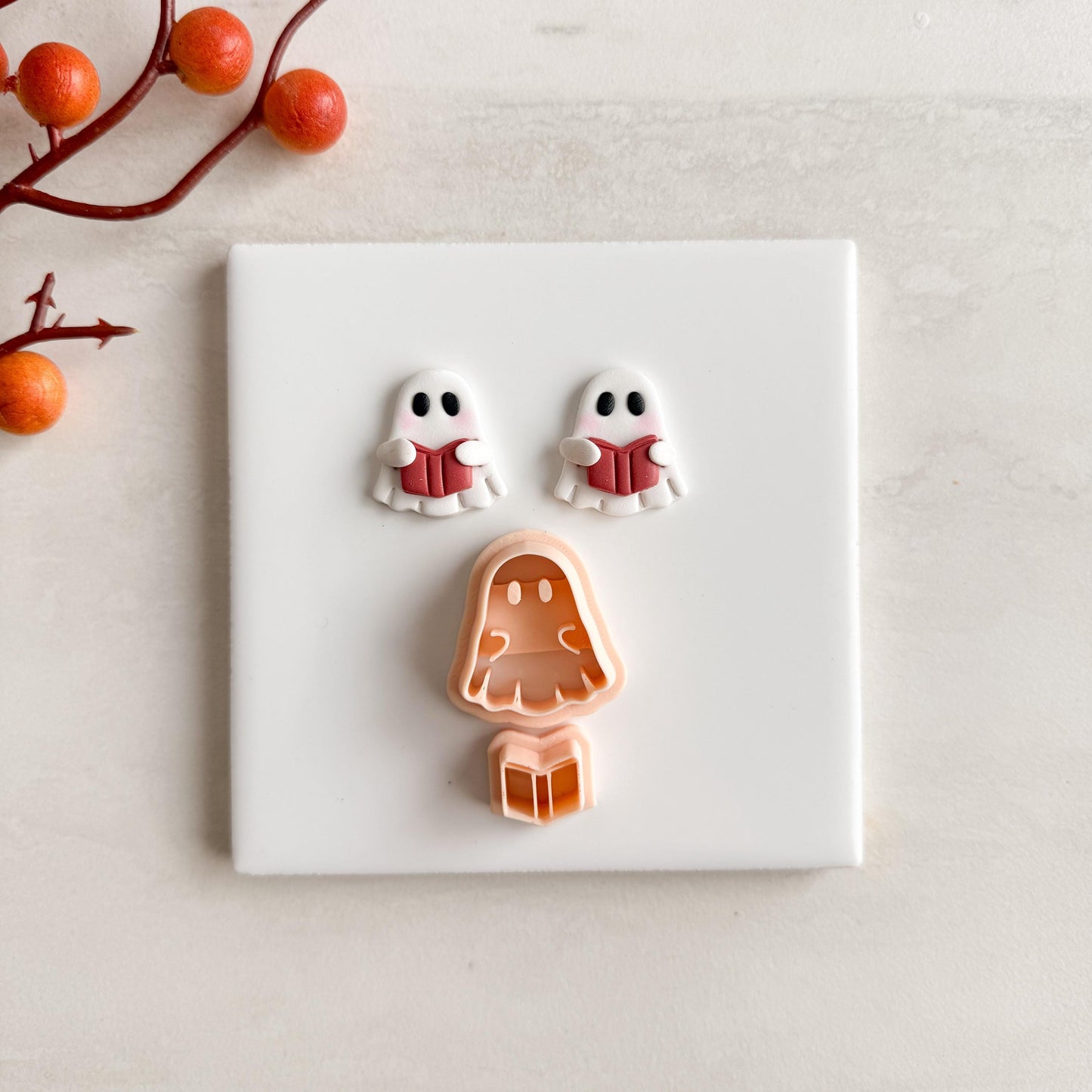 2025 Bookish Ghost Clay Cutter | Reading Ghost Polymer Clay Cutter for Cozy Fall Earrings and Halloween Crafts