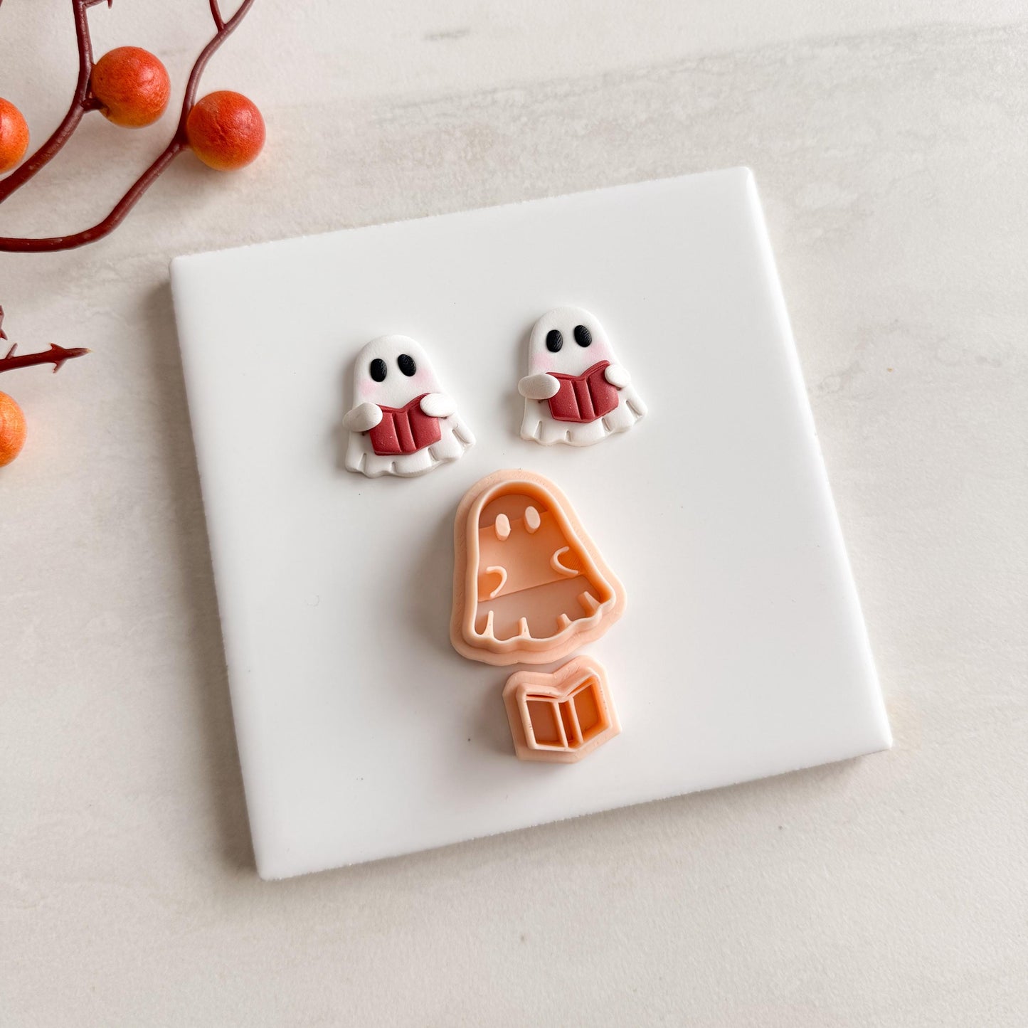 2025 Bookish Ghost Clay Cutter | Reading Ghost Polymer Clay Cutter for Cozy Fall Earrings and Halloween Crafts